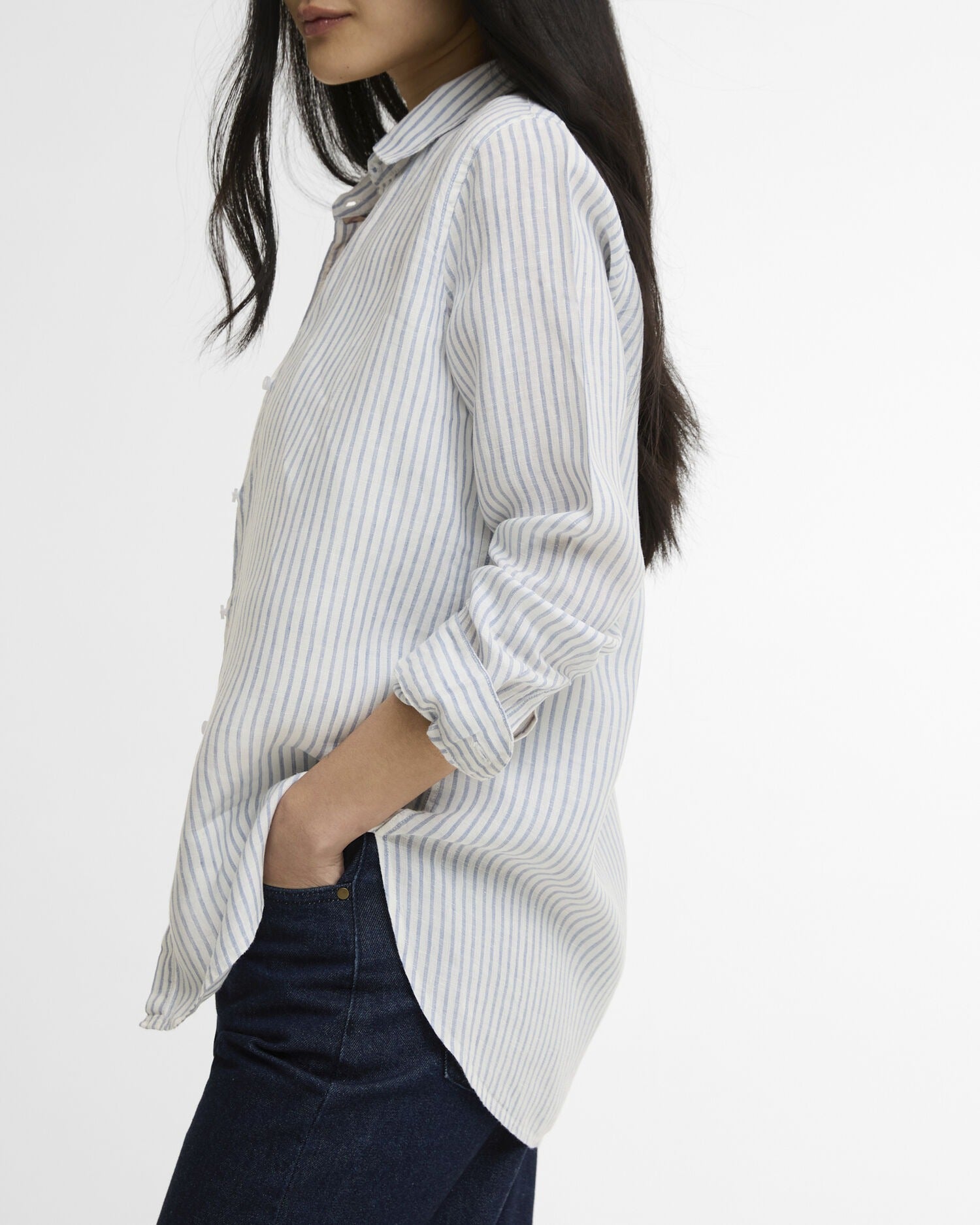 Marine Relaxed Long-Sleeved Shirt - Chambray Stripe