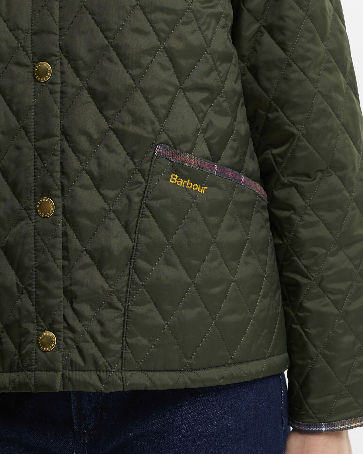 Icons Tartan Collar Cropped Liddesdale Quilted Jacket - Olive/Classic