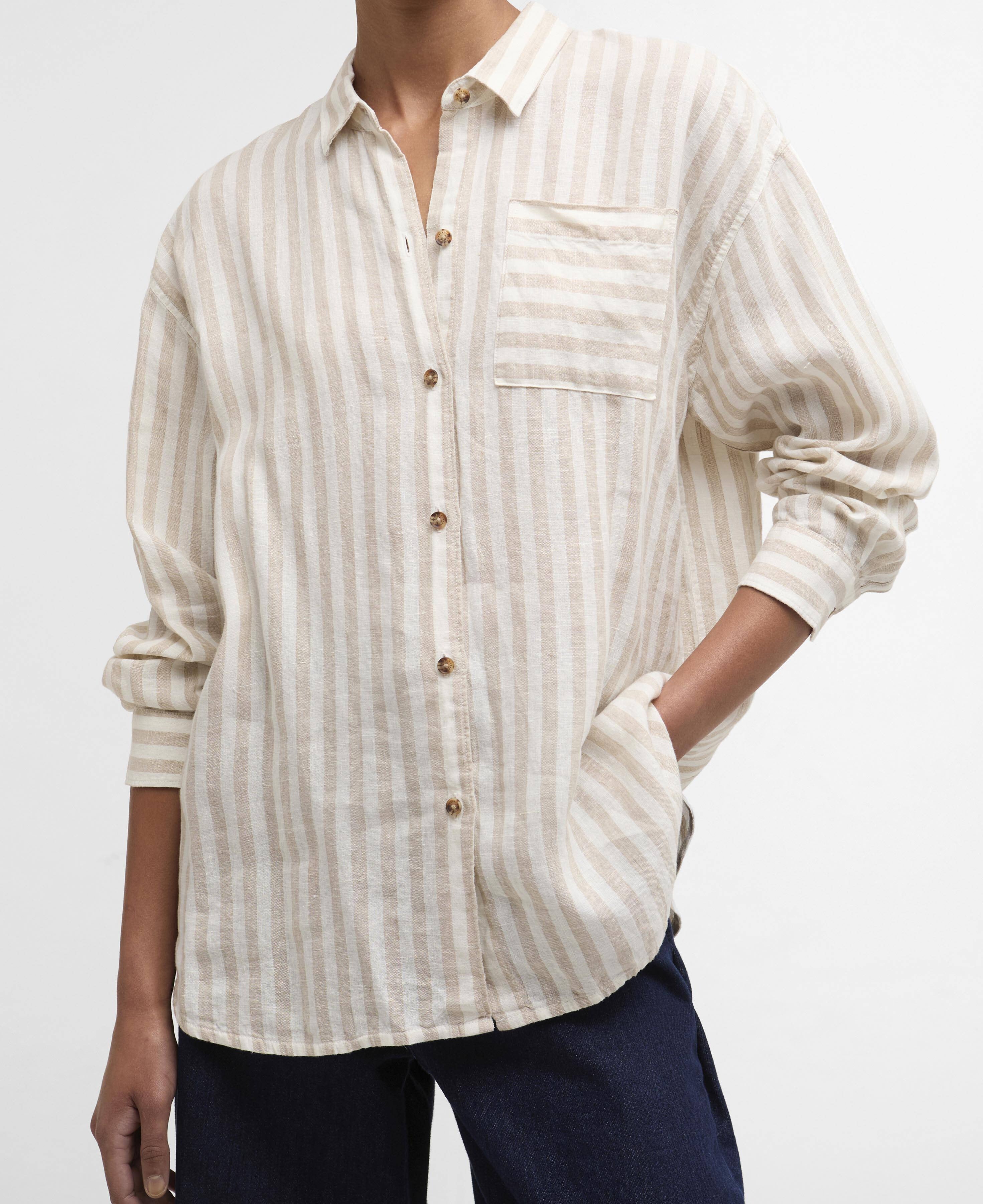 Annie Striped Linen Shirt - Light Sand Stripe