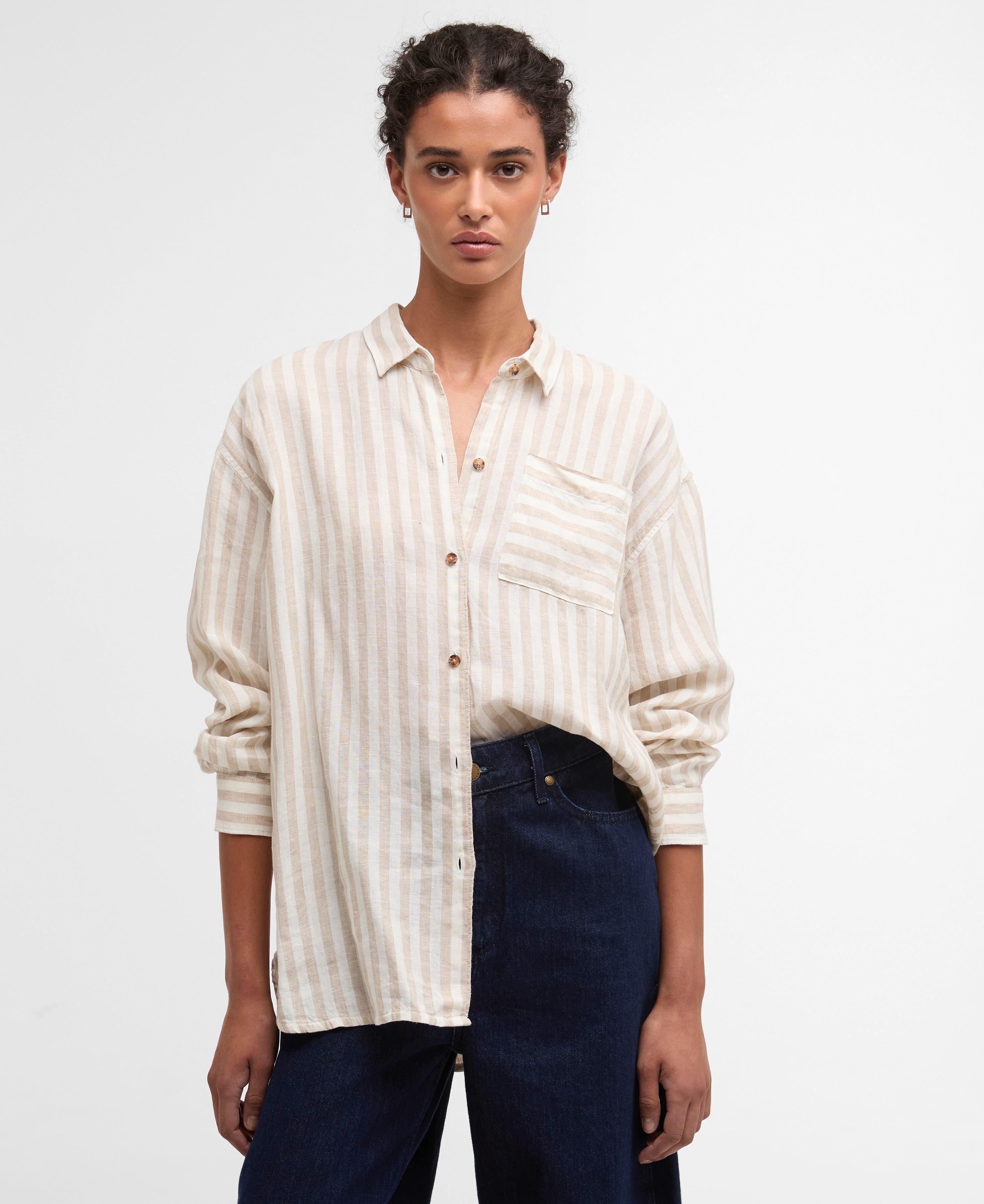 Annie Striped Linen Shirt - Light Sand Stripe