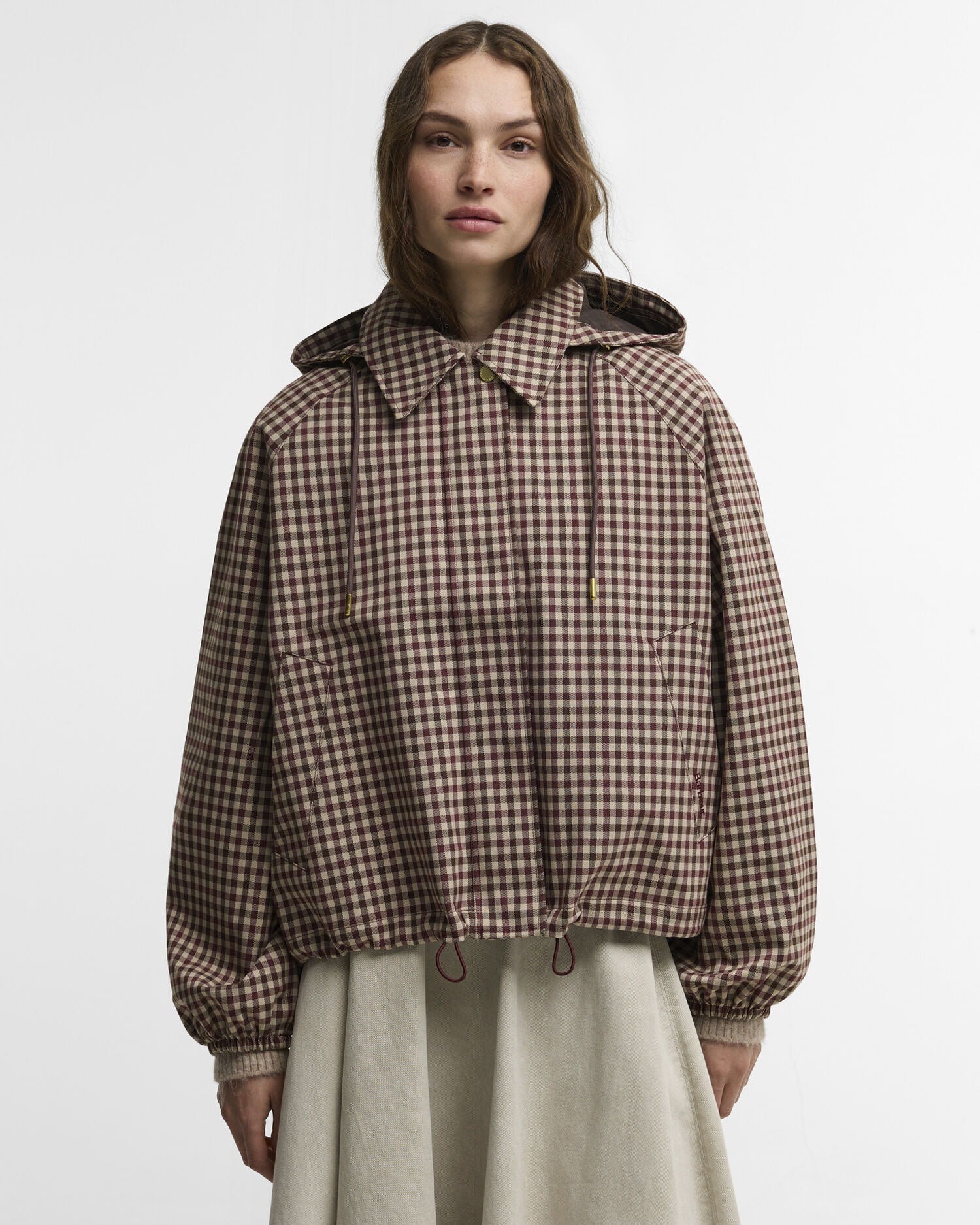 Audrey Showerproof Jacket - Cranberry/Brown Gingham