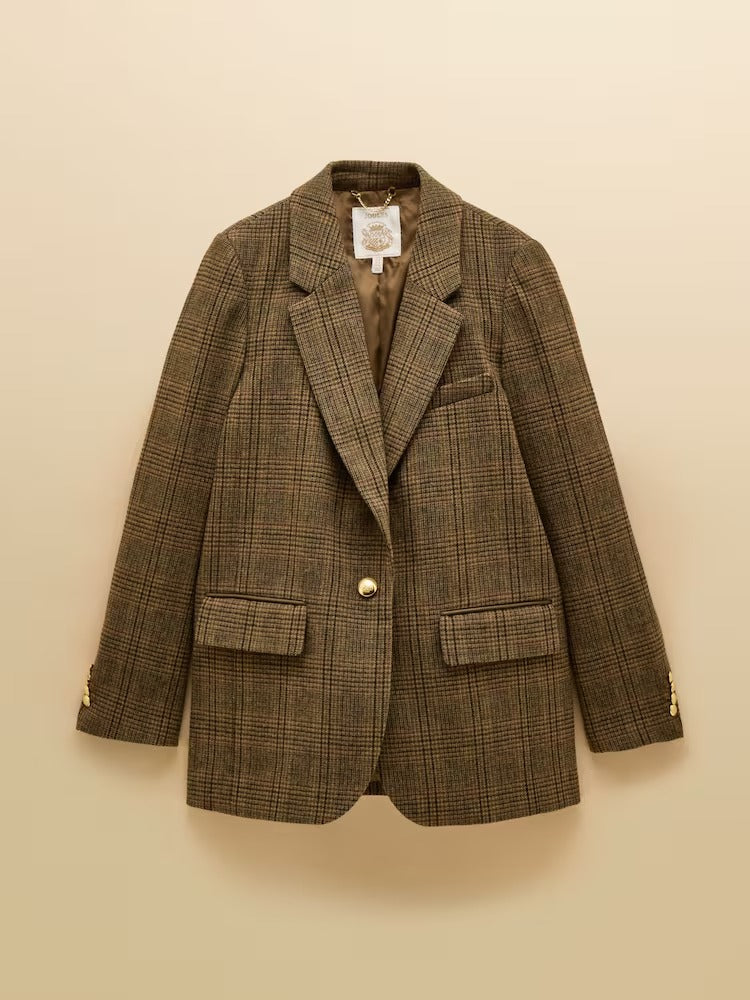 Hackmore Brown Check Relaxed Fit Tweed Blazer With Wool
