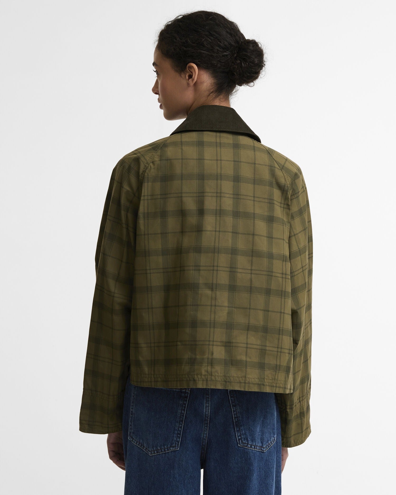 Tartan Cropped Beadnell Casual Jacket - Dusky Green Tartan/Highland