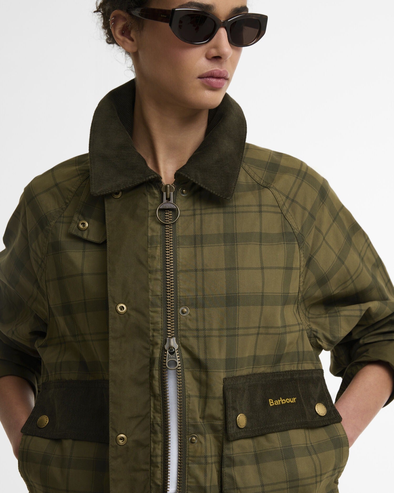 Tartan Cropped Beadnell Casual Jacket - Dusky Green Tartan/Highland