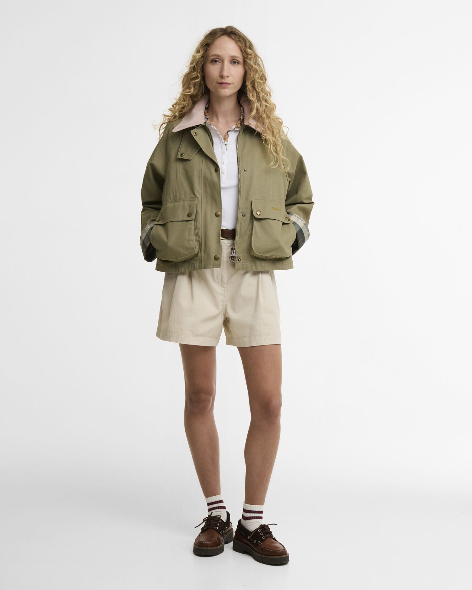 Cropped Beadnell Casual Jacket - Bleached Olive/Ancient/Gardenia
