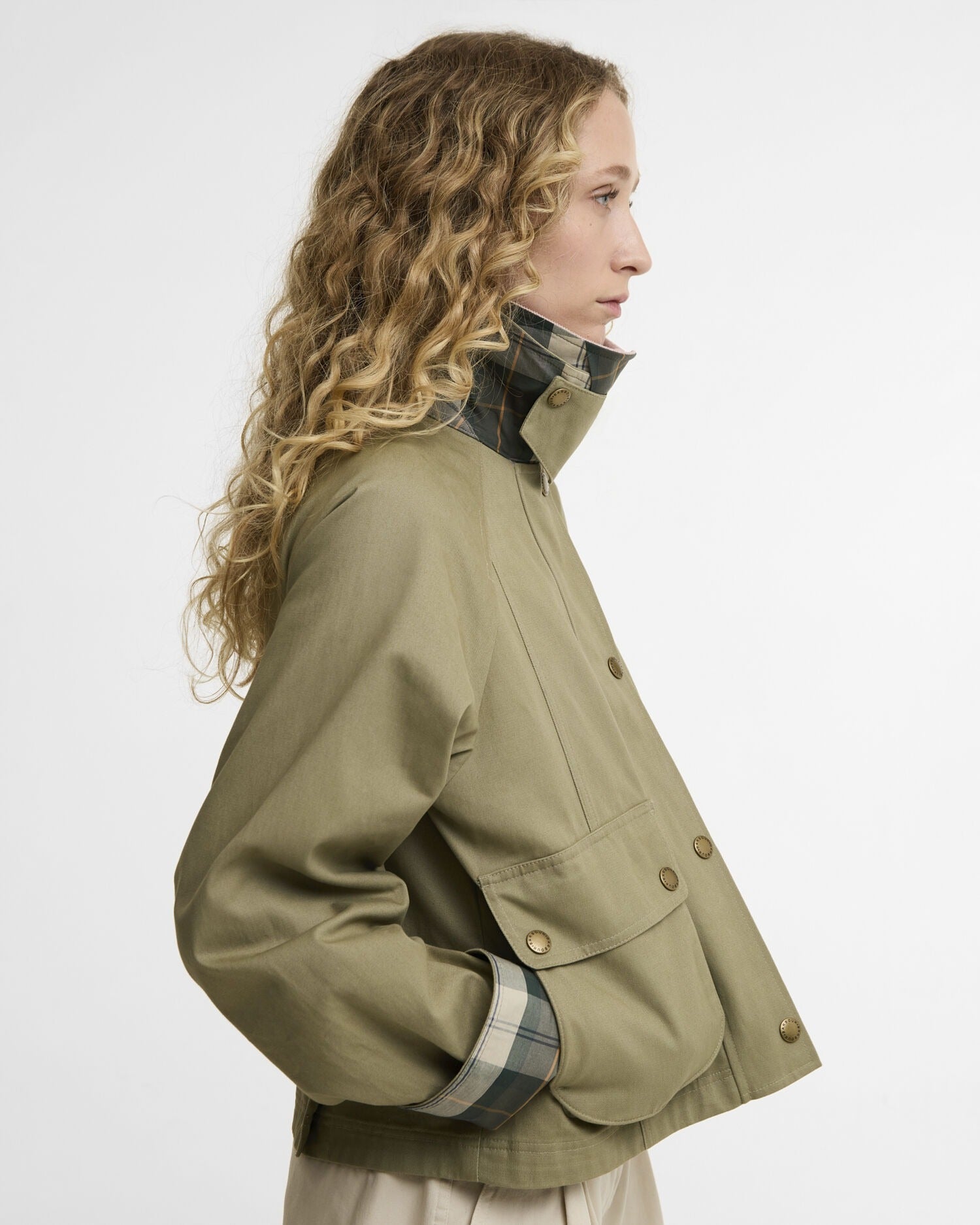 Cropped Beadnell Casual Jacket - Bleached Olive/Ancient/Gardenia