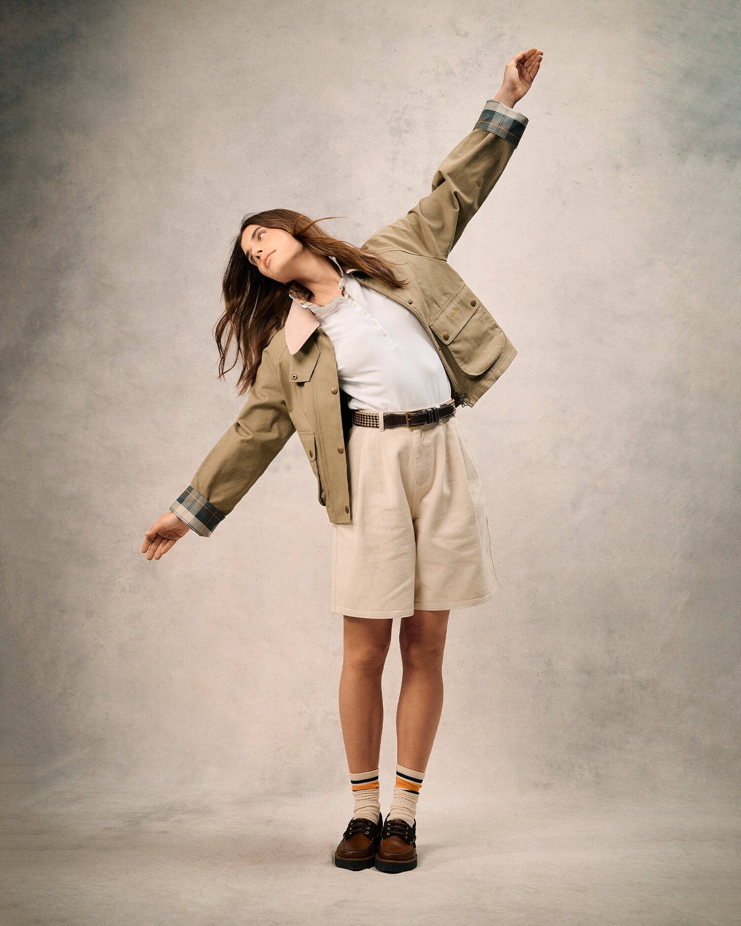 Cropped Beadnell Casual Jacket - Bleached Olive/Ancient/Gardenia
