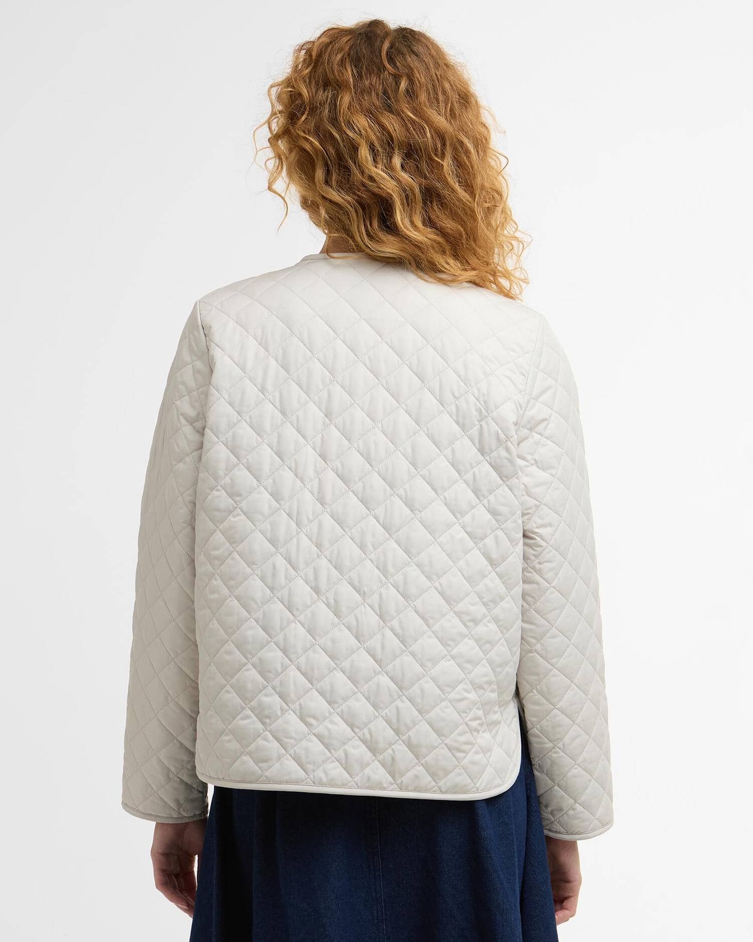Cashel Collarless Quilted Jacket - Mist/Dress Navy Tartan