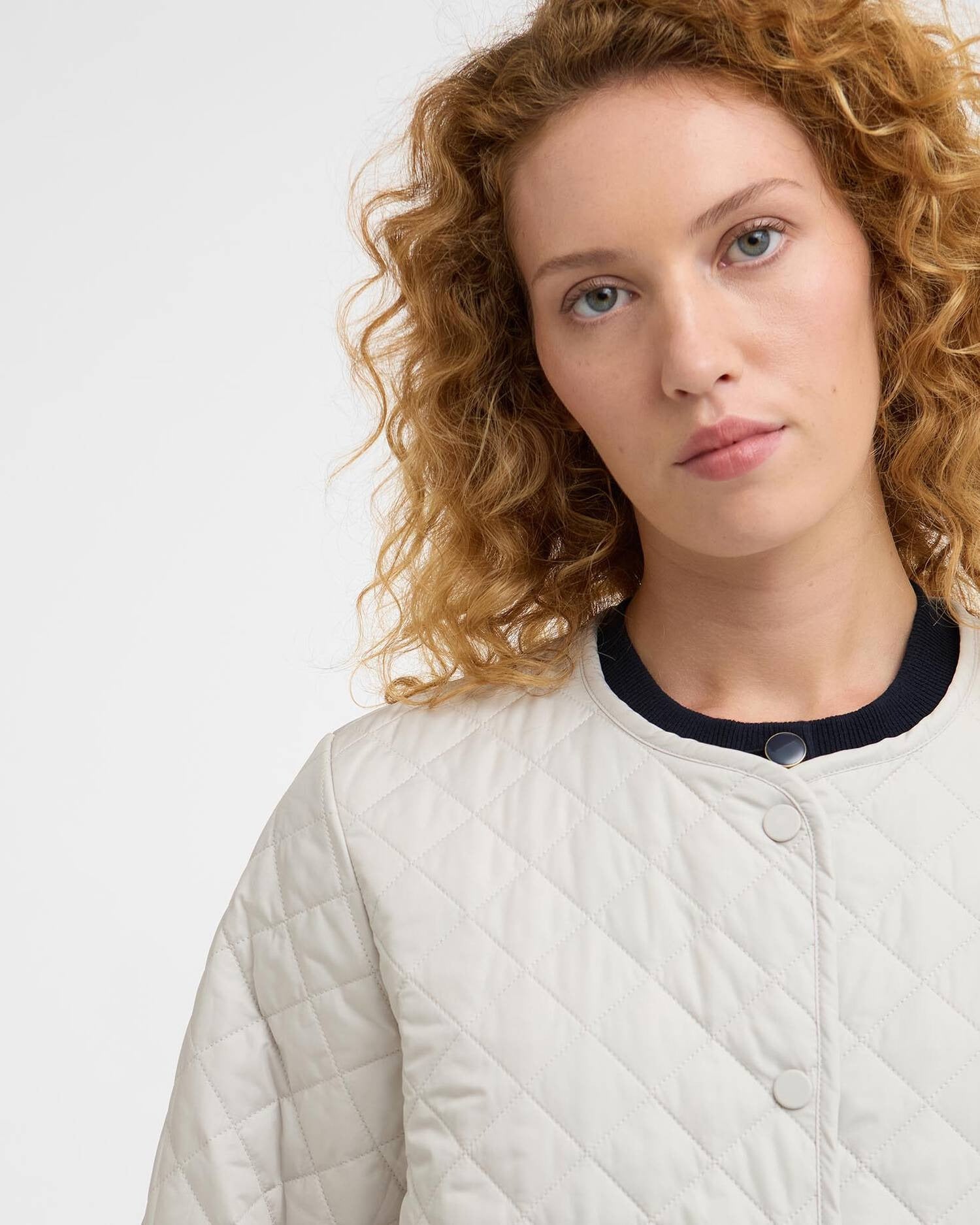 Cashel Collarless Quilted Jacket - Mist/Dress Navy Tartan