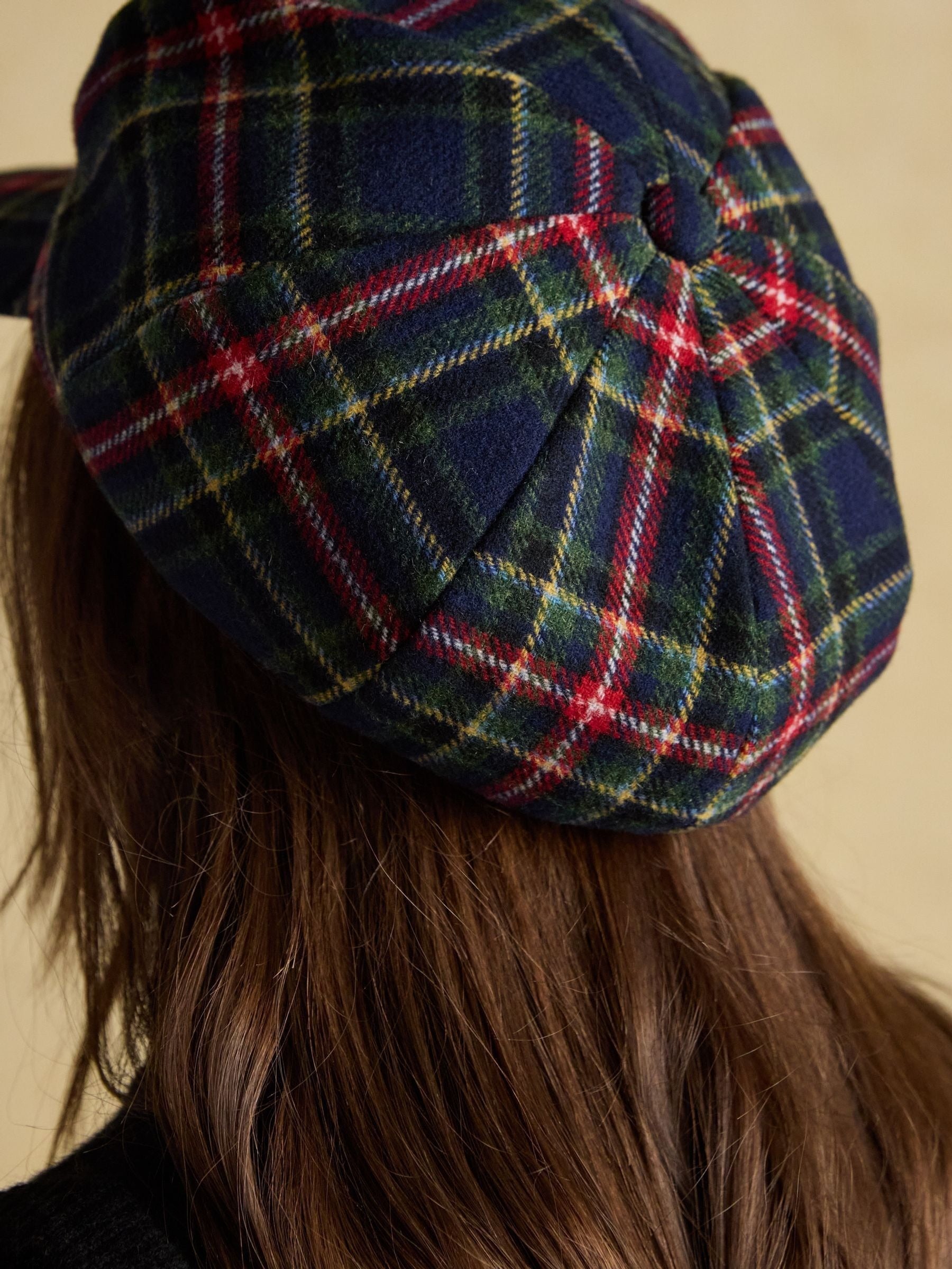 Elvaston Navy/Khaki Check Tweed Baker Boy Hat