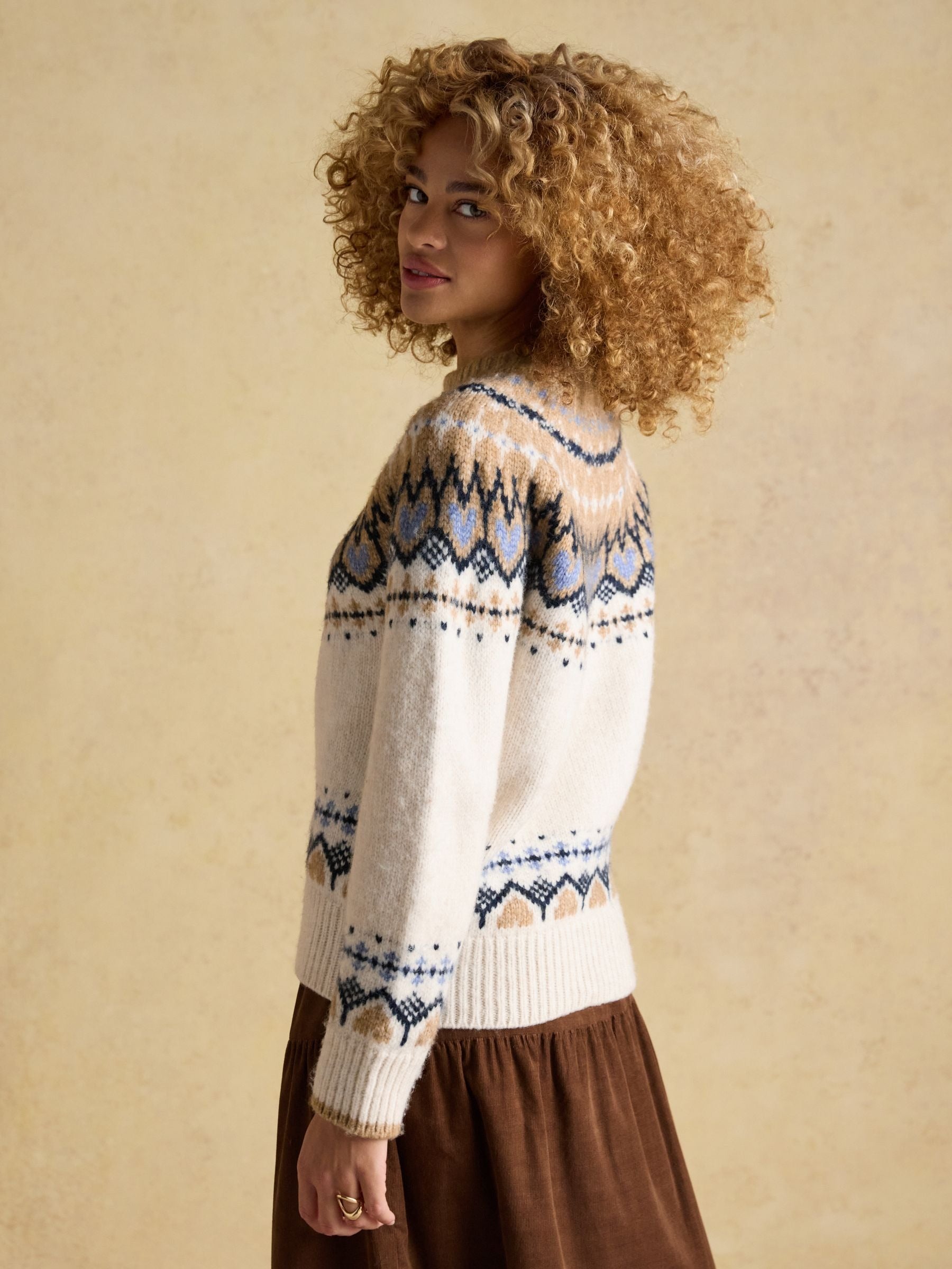 Charlie Cream & Brown Fair Isle Knitted Jumper