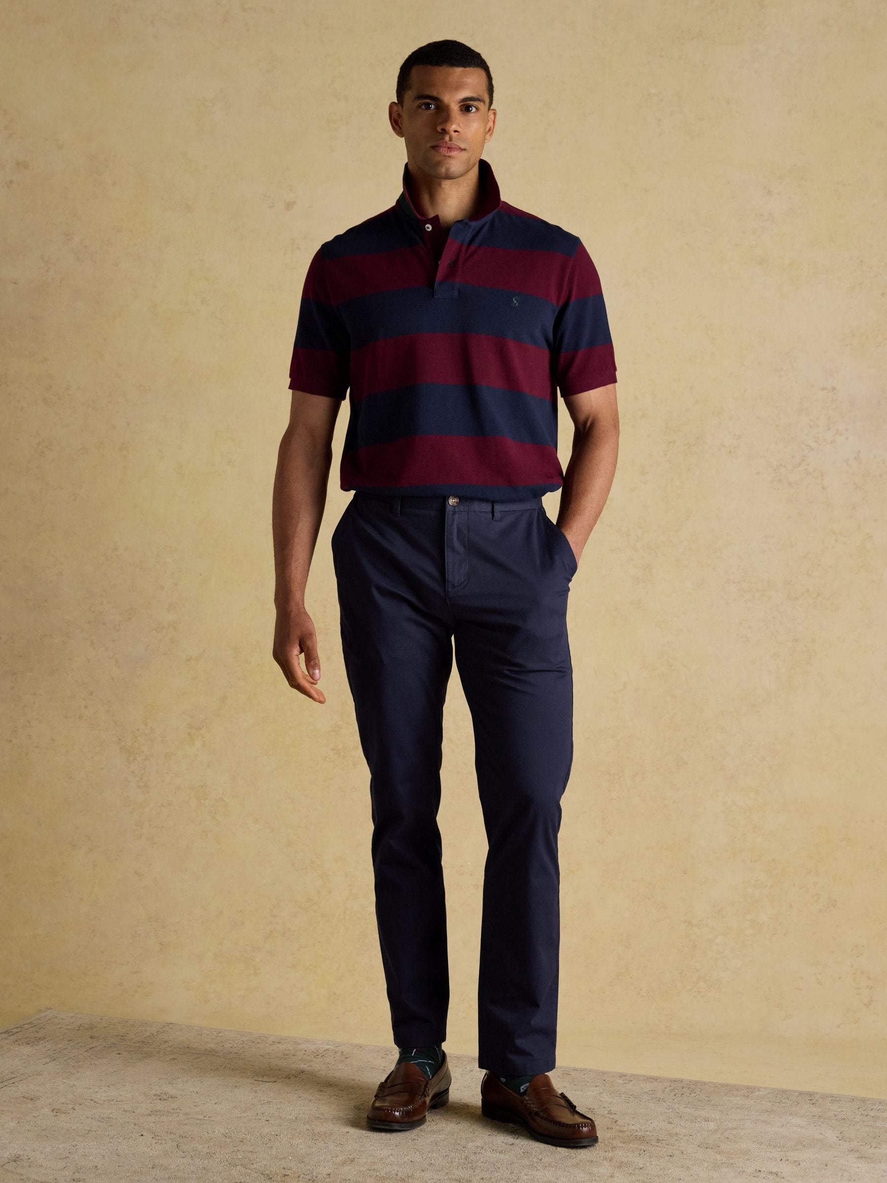 Woody Navy & Burgundy Cotton Pique Polo Shirt