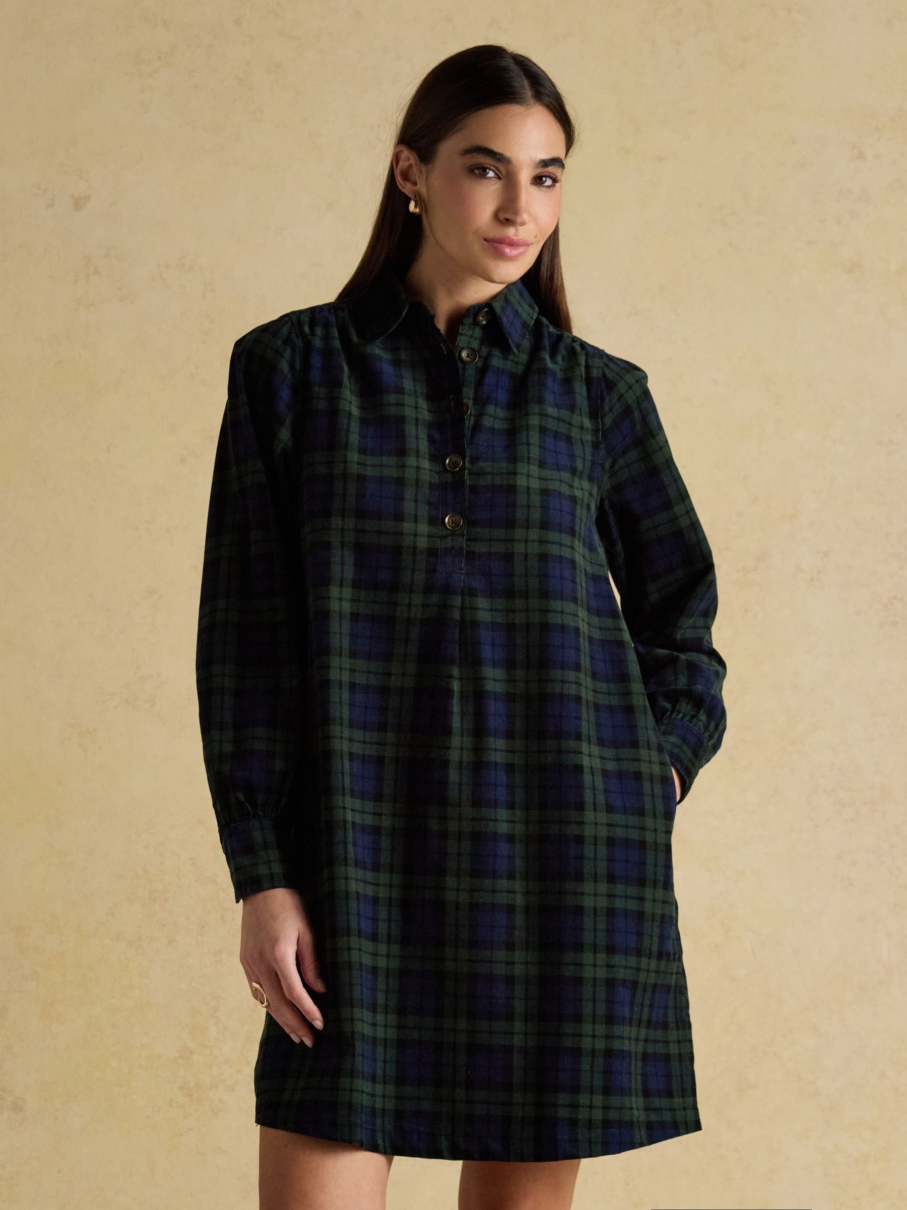Maple Blue & Green Cord Shirt Dress