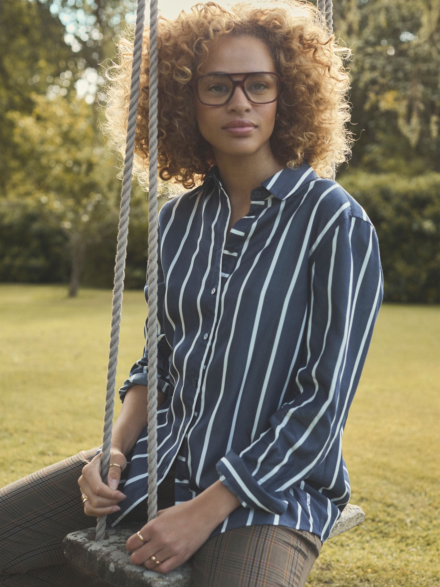 Claudia Navy Cream Stripe Boyfriend Shirt