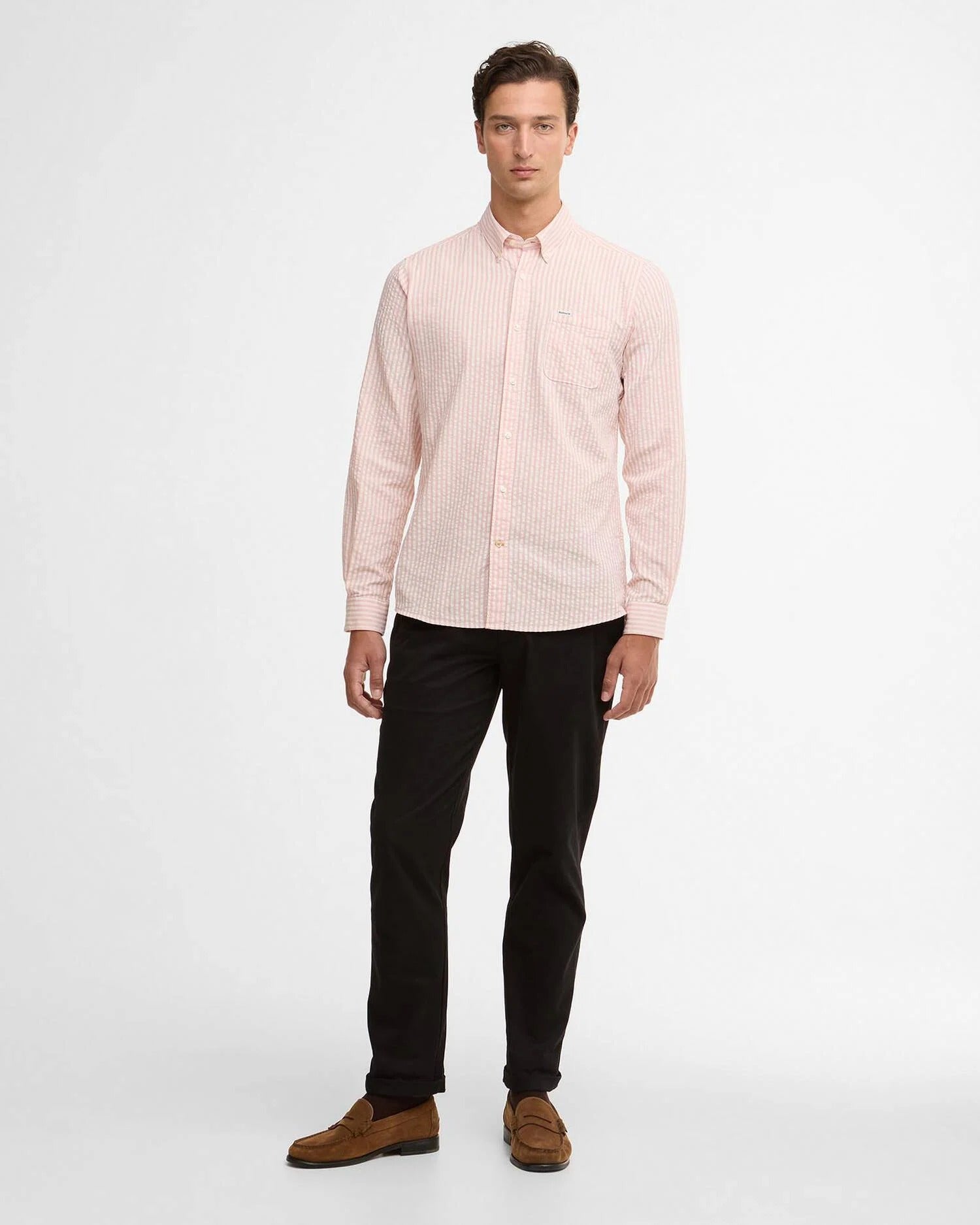 Cresswell Seersucker Tailored Long-Sleeved Shirt - Mineral Pink