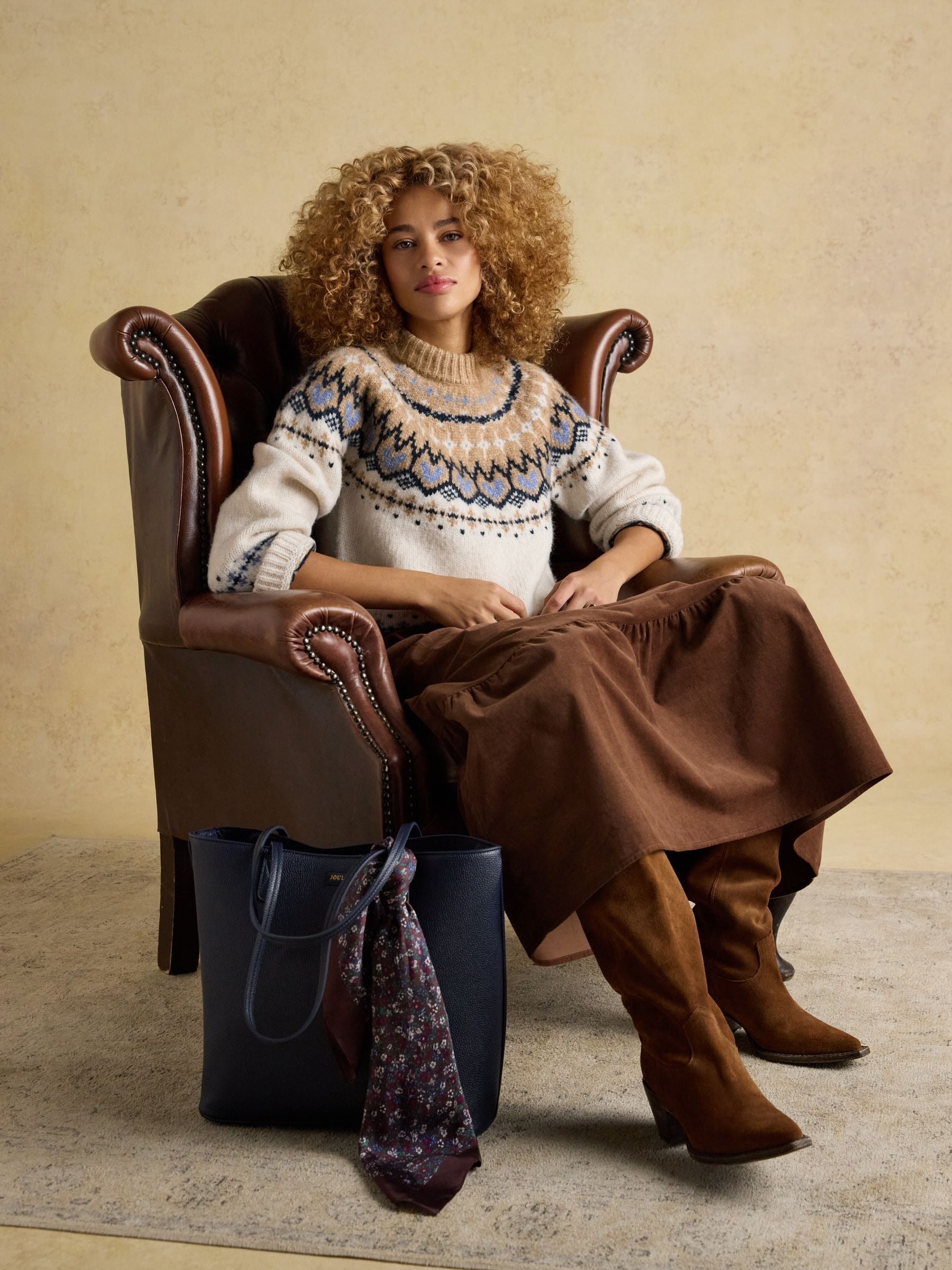 Charlie Cream & Brown Fair Isle Knitted Jumper