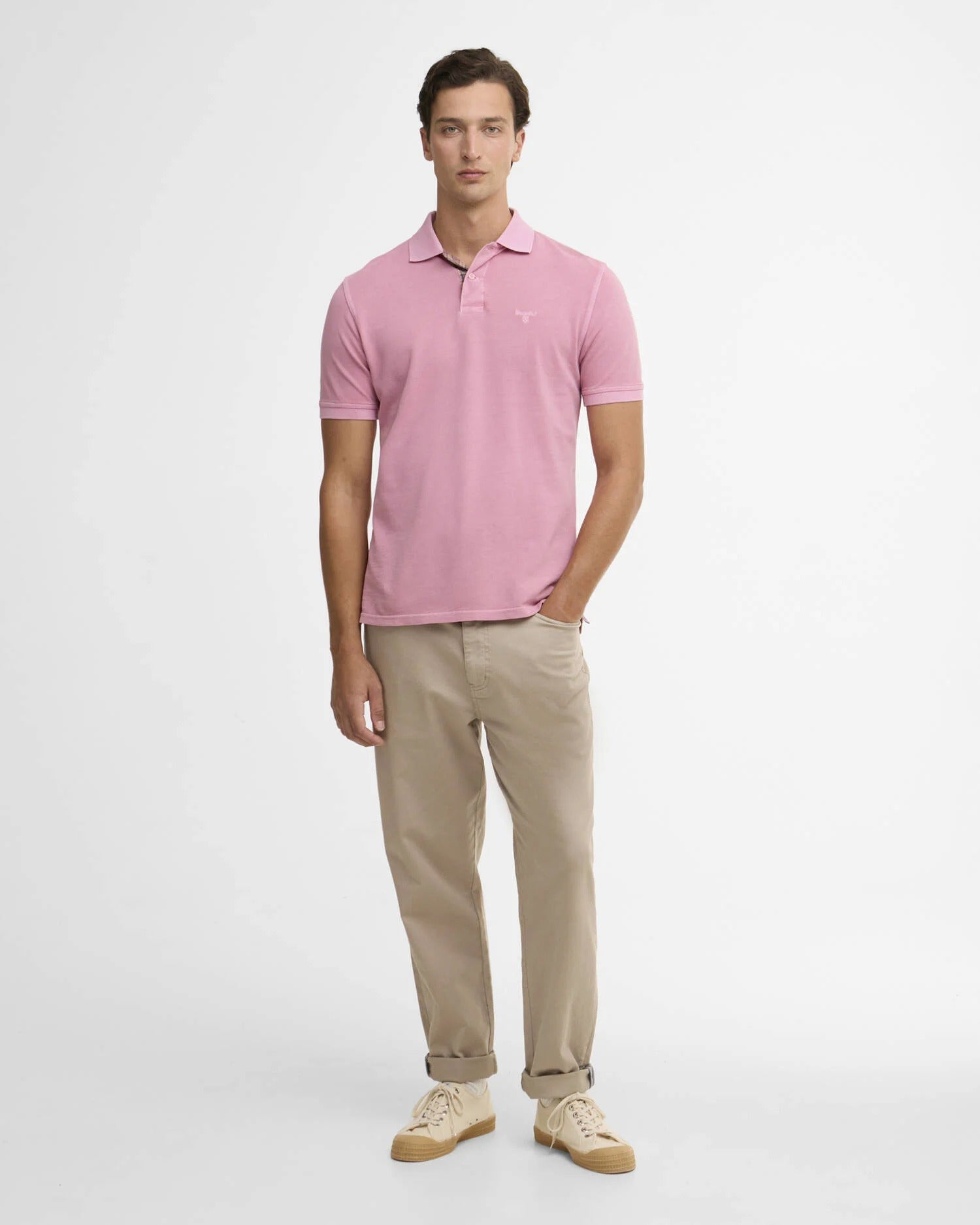 Washed Tartan Tailored Pique Polo - Washed Pink