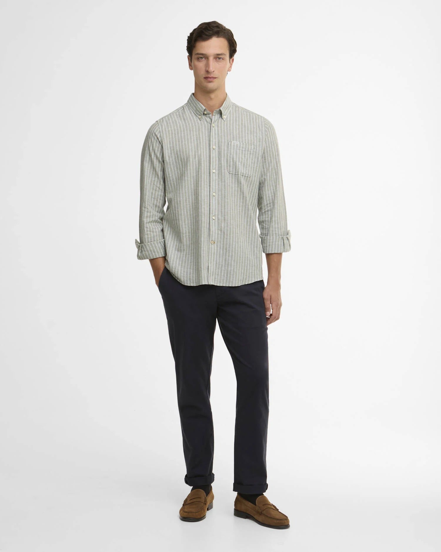 Nelson Striped Long-Sleeved Tailored Shirt - Bleached Olive