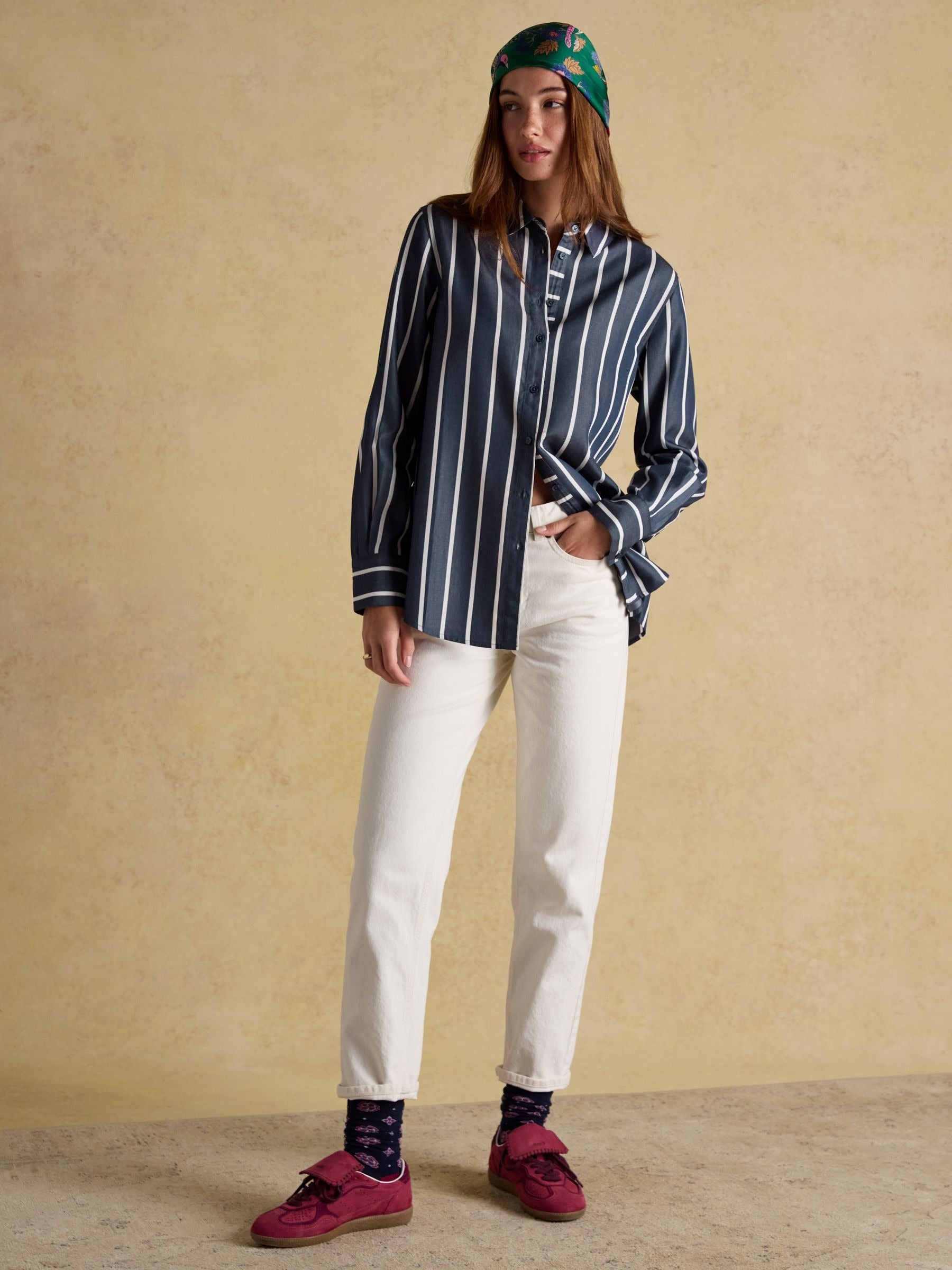 Claudia Navy Cream Stripe Boyfriend Shirt