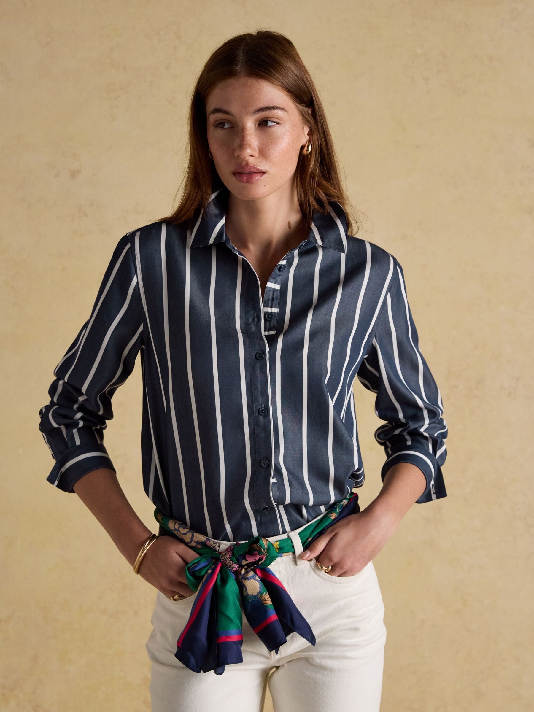 Claudia Navy Cream Stripe Boyfriend Shirt