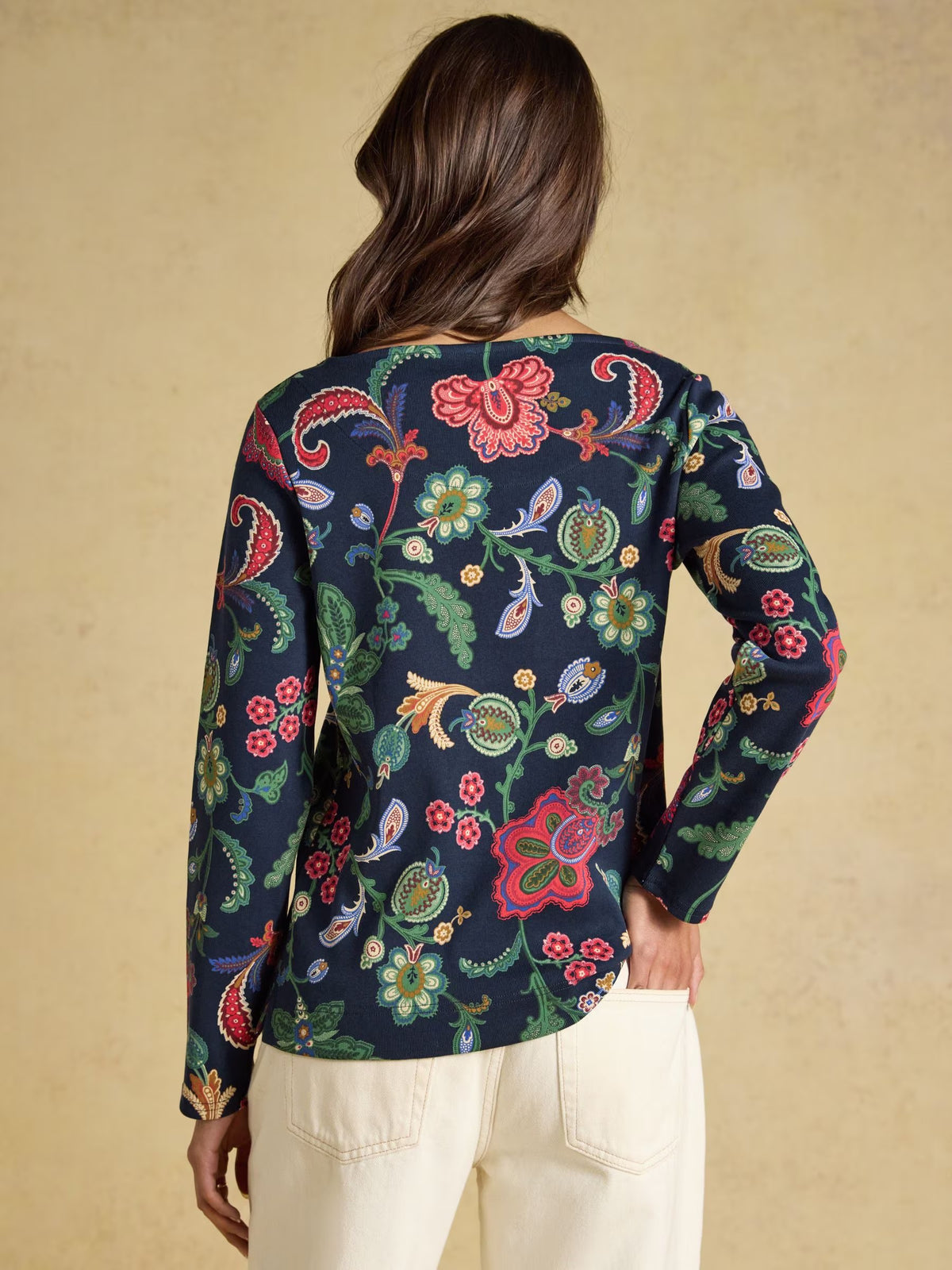 Harbour Navy Floral Printed Boat Neck 100% Cotton Jersey Top