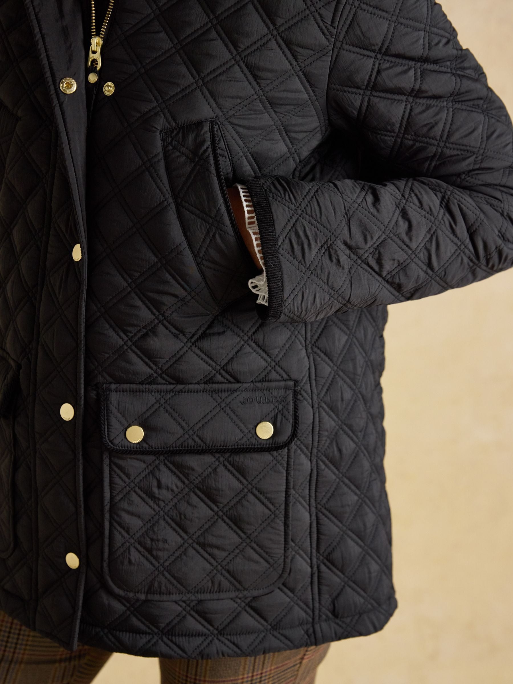 Beatrix Black Showerproof Diamond Quilted Coat