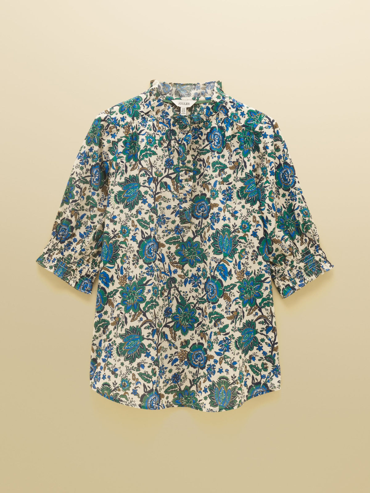 Melanie Blue & Green Floral Short Sleeve Frill Blouse