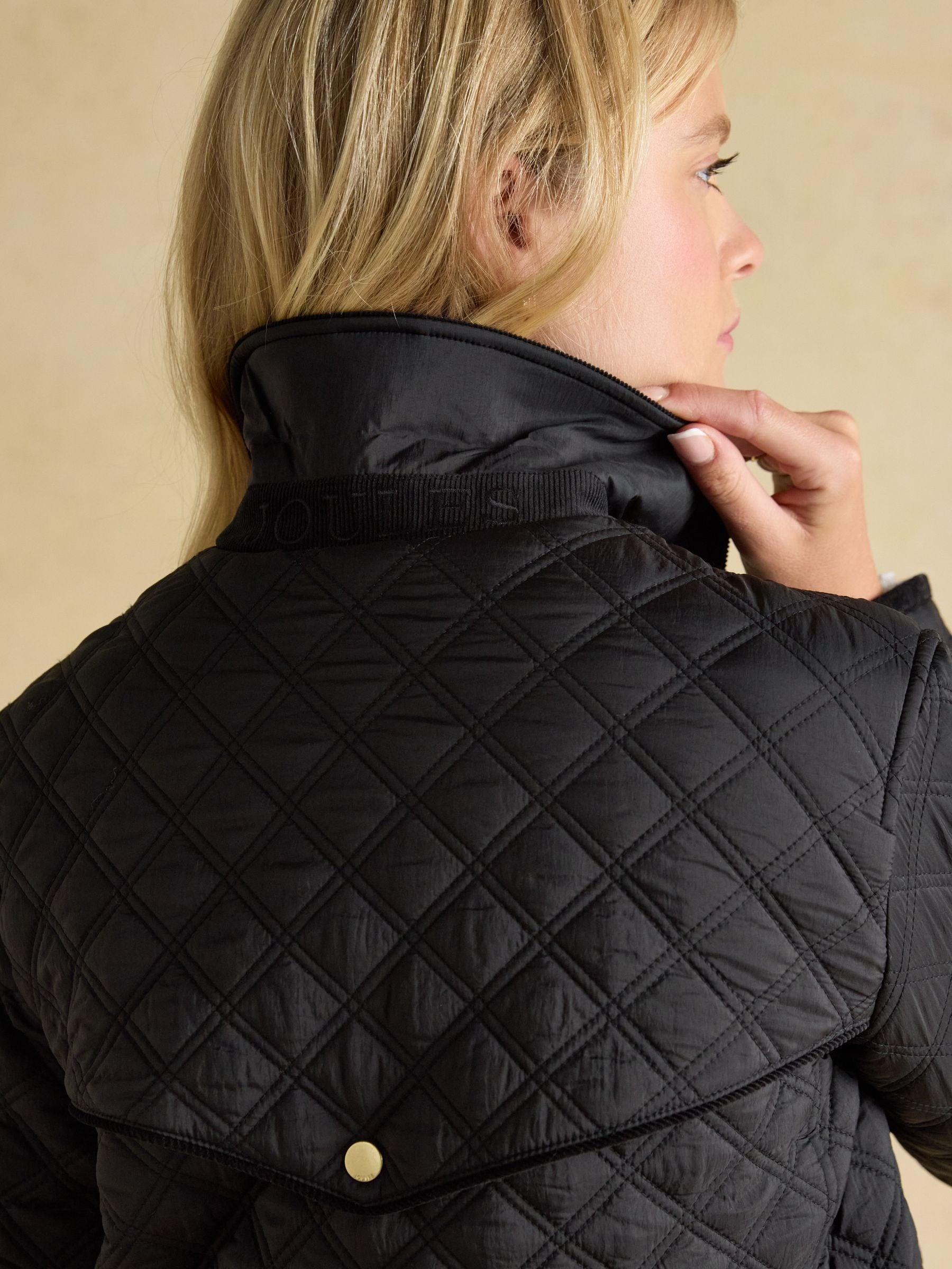 Beatrix Black Showerproof Diamond Quilted Coat