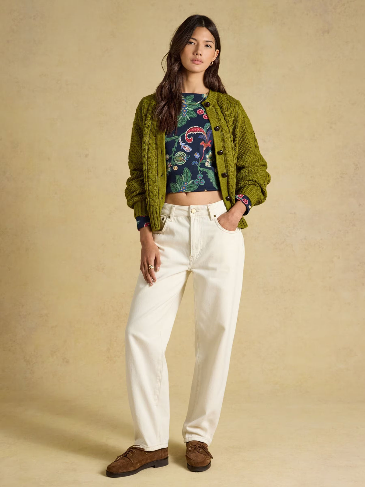 Harbour Navy Floral Printed Boat Neck 100% Cotton Jersey Top