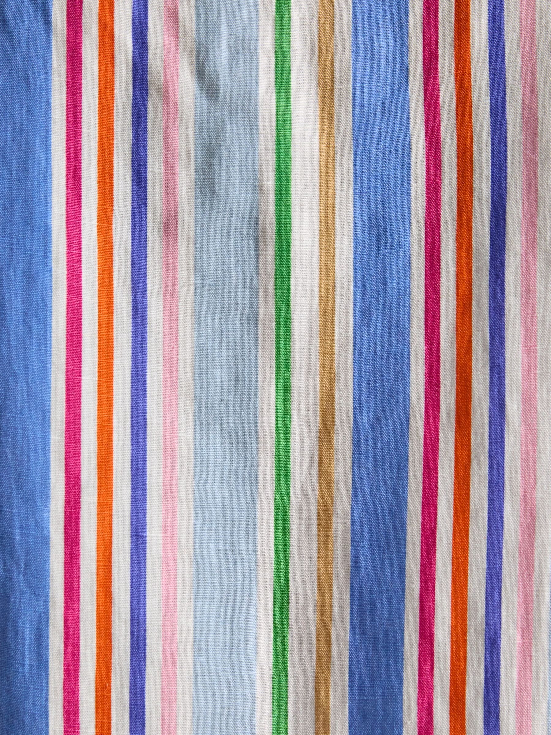Cove Multi Striped Round Neck Sleeveless Top with Linen