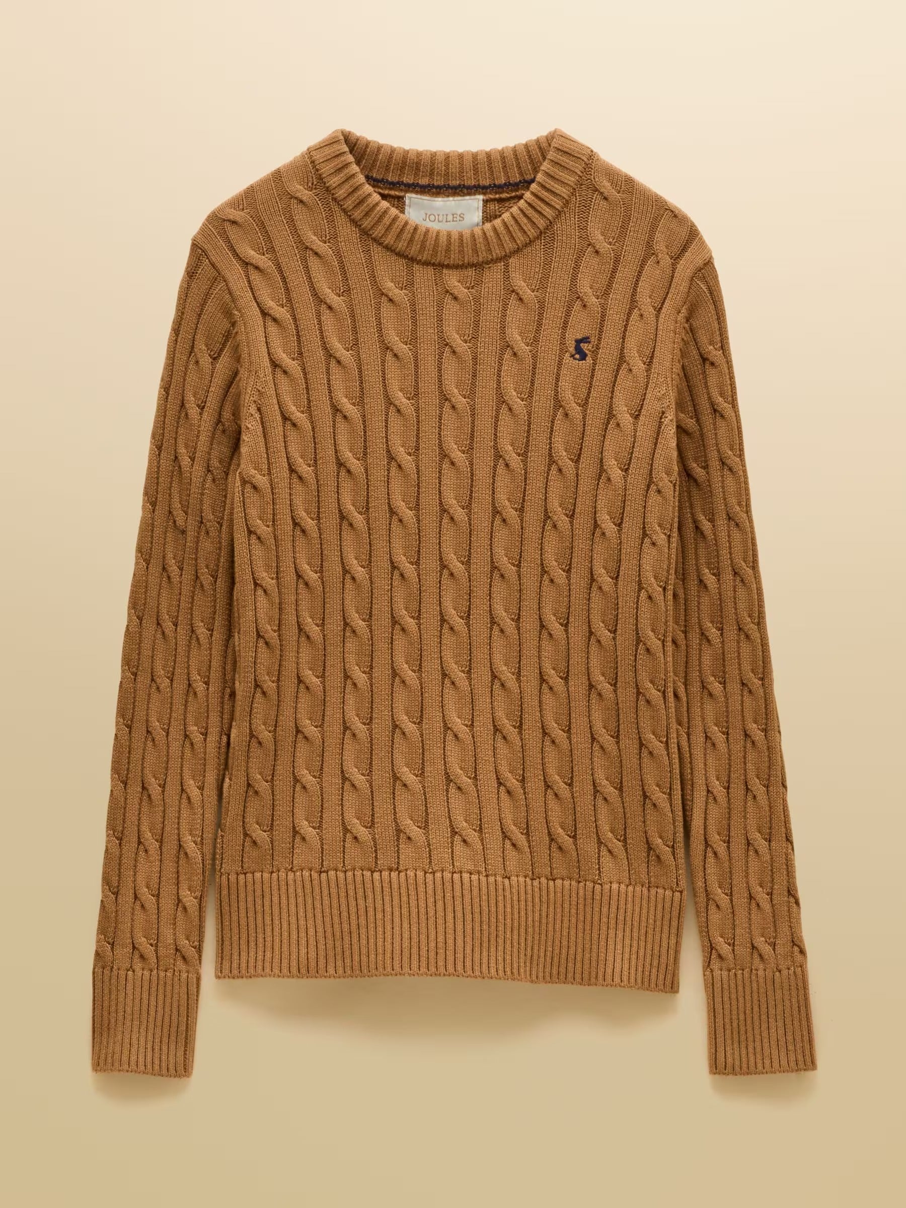 Camel Classic Crew Neck Cotton Cable Knit Jumper