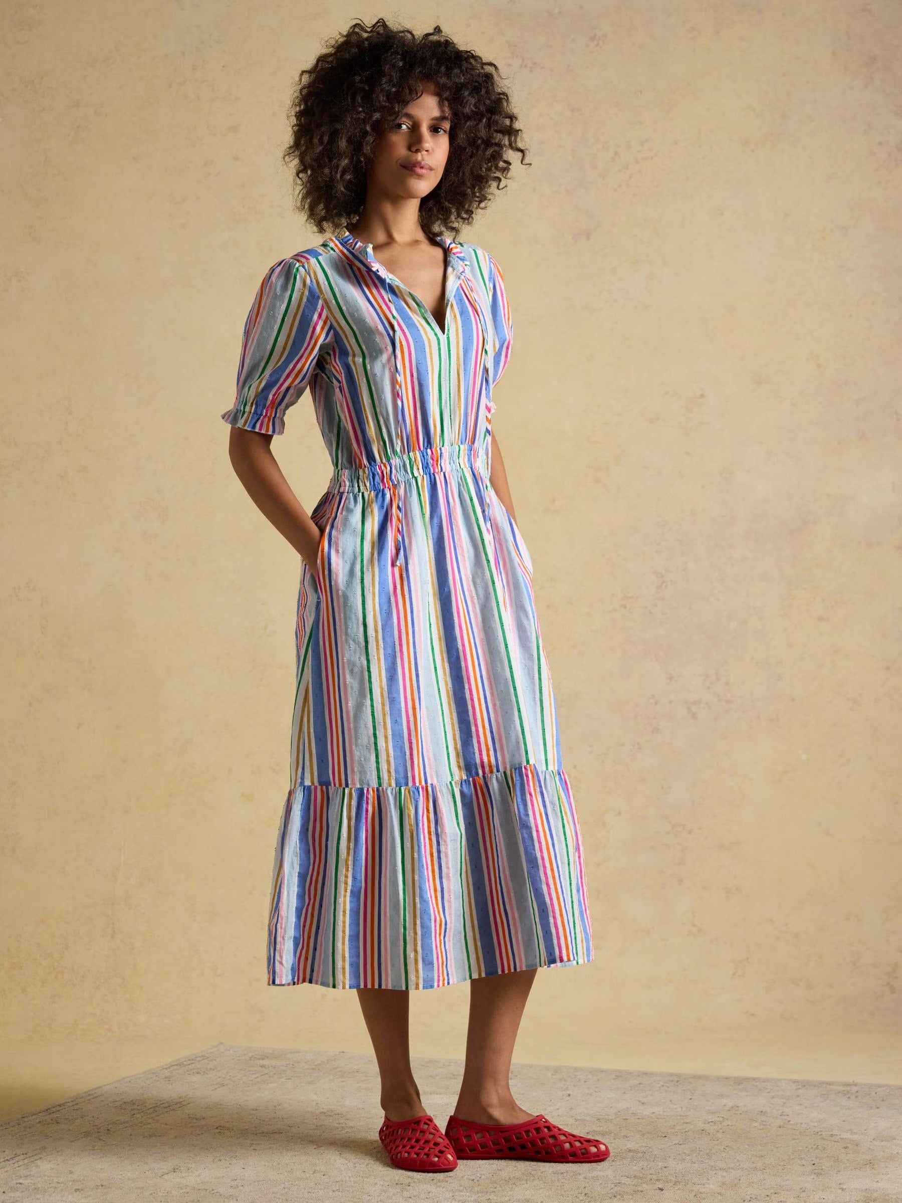 Larissa Multi Striped Tie Neck Midi Dress