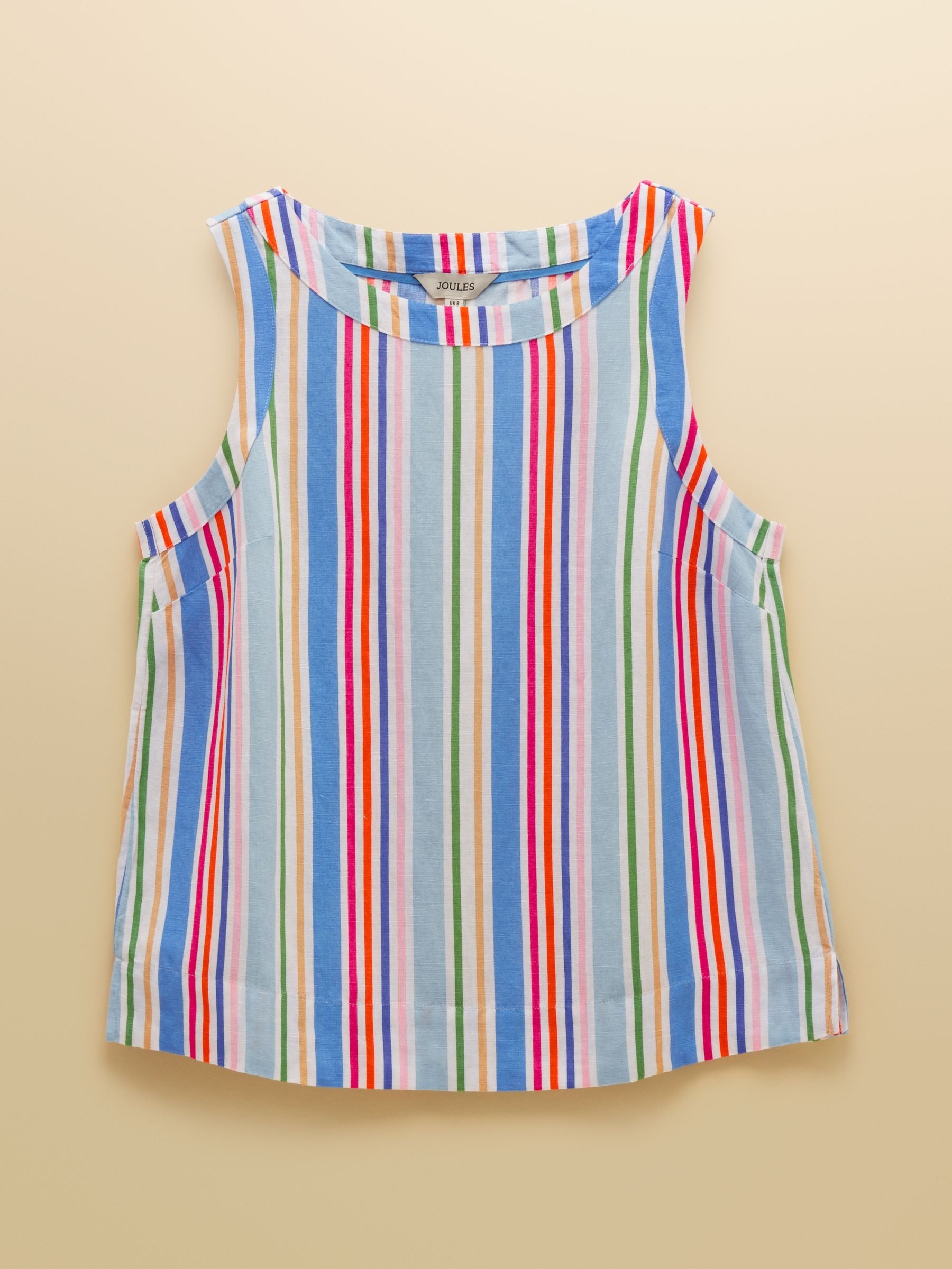 Cove Multi Striped Round Neck Sleeveless Top with Linen