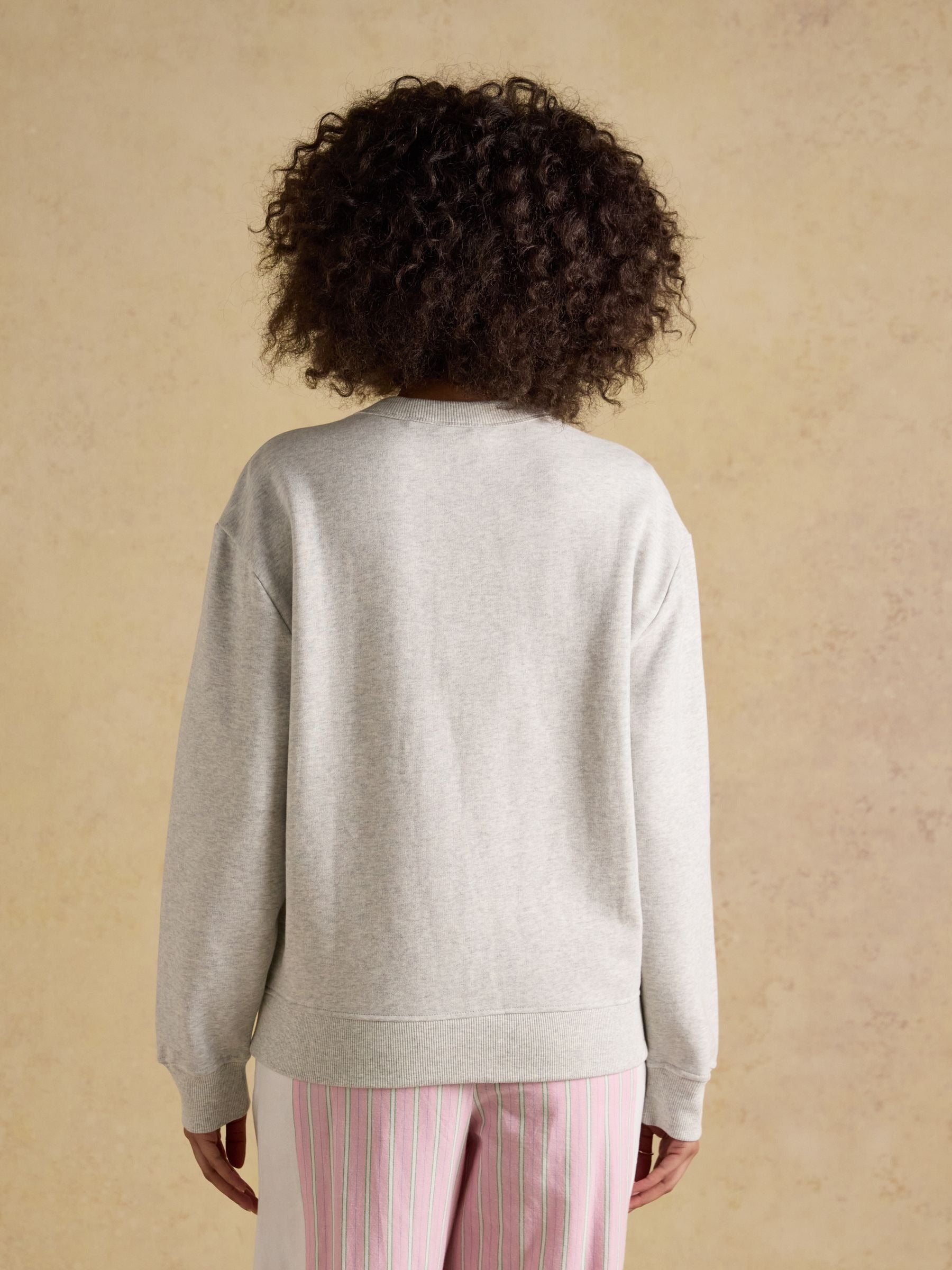 Grey Marl Jonty Fox Embroidered Cotton Crew Neck Sweatshirt