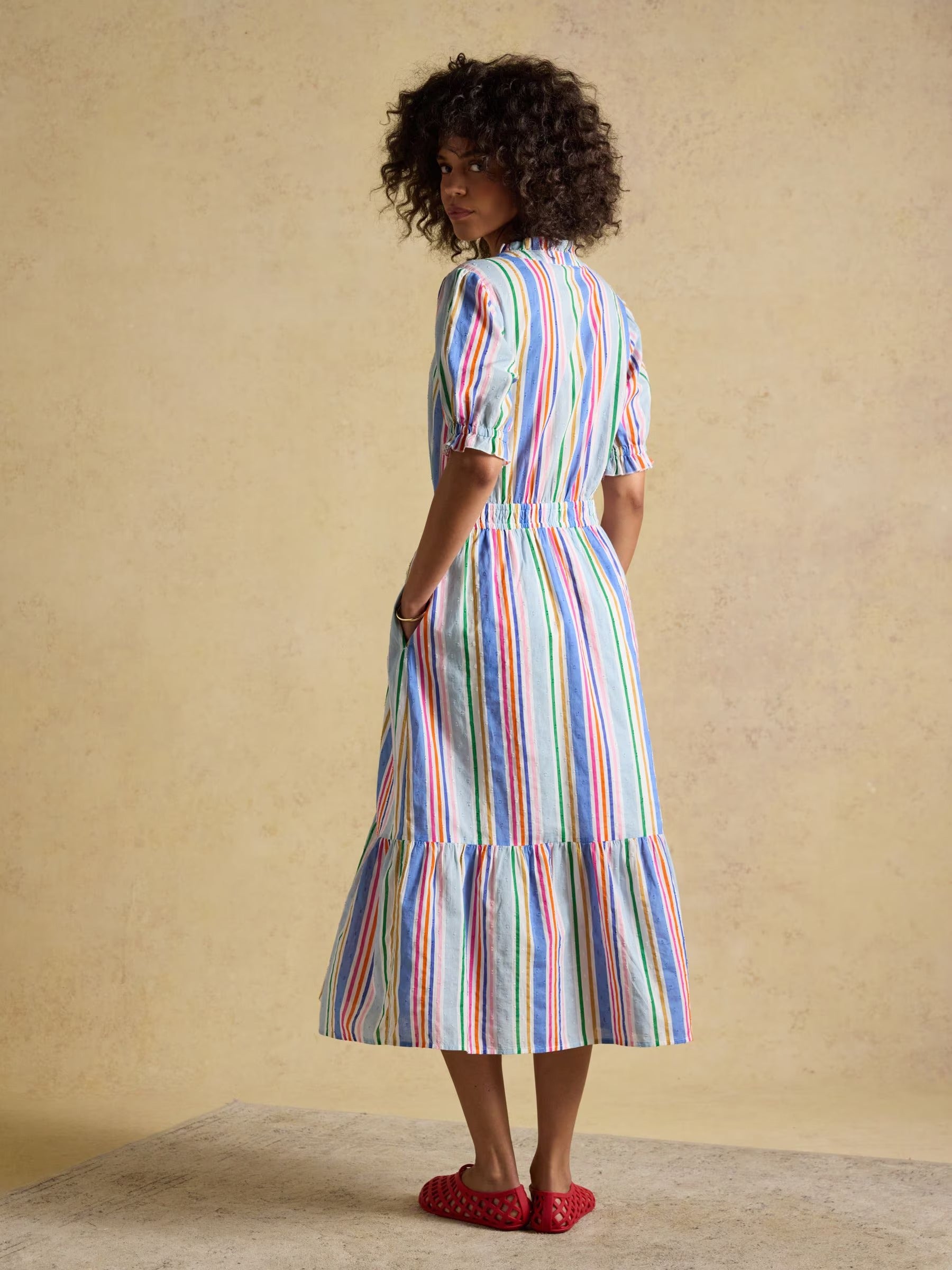 Larissa Multi Striped Tie Neck Midi Dress
