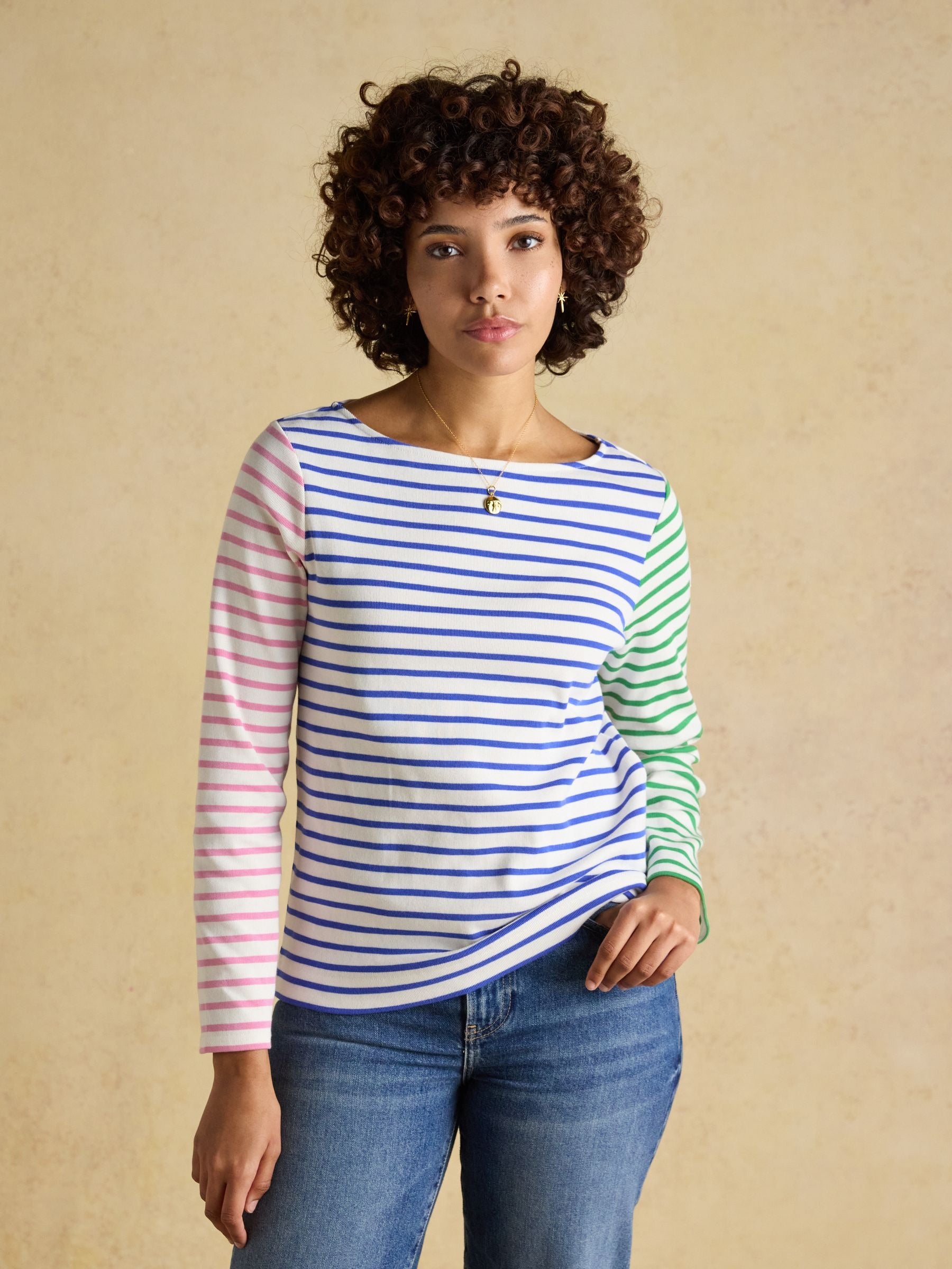 Harbour White Multi Striped Boat Neck Long Sleeve Breton Top