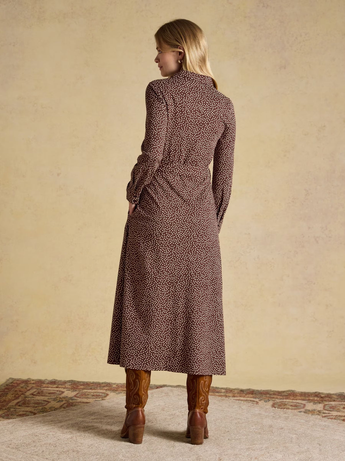 Theodora Chocolate Brown Spot Jersey Shirt Dress