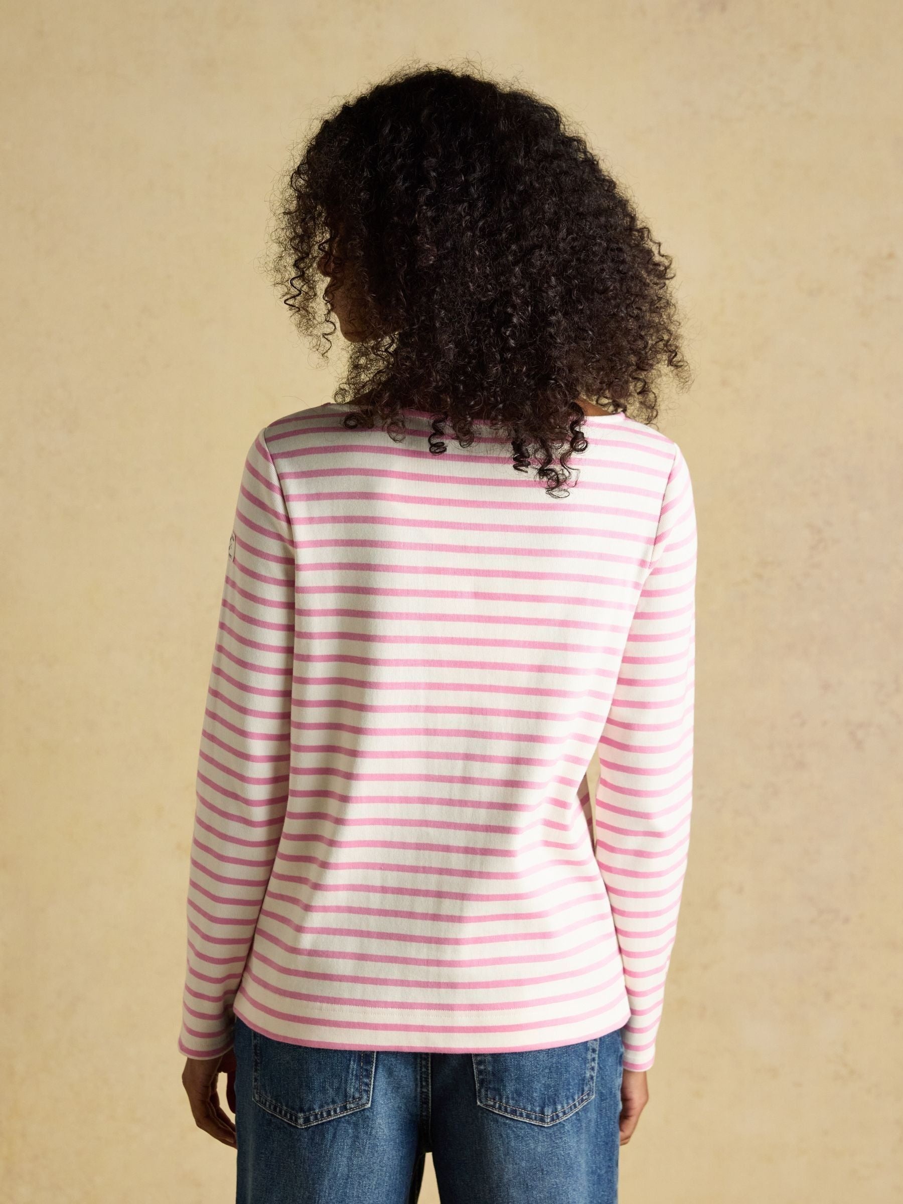 Harbour Cream & Pink Long Sleeve Striped Boat Neck Long Sleeve Breton Top
