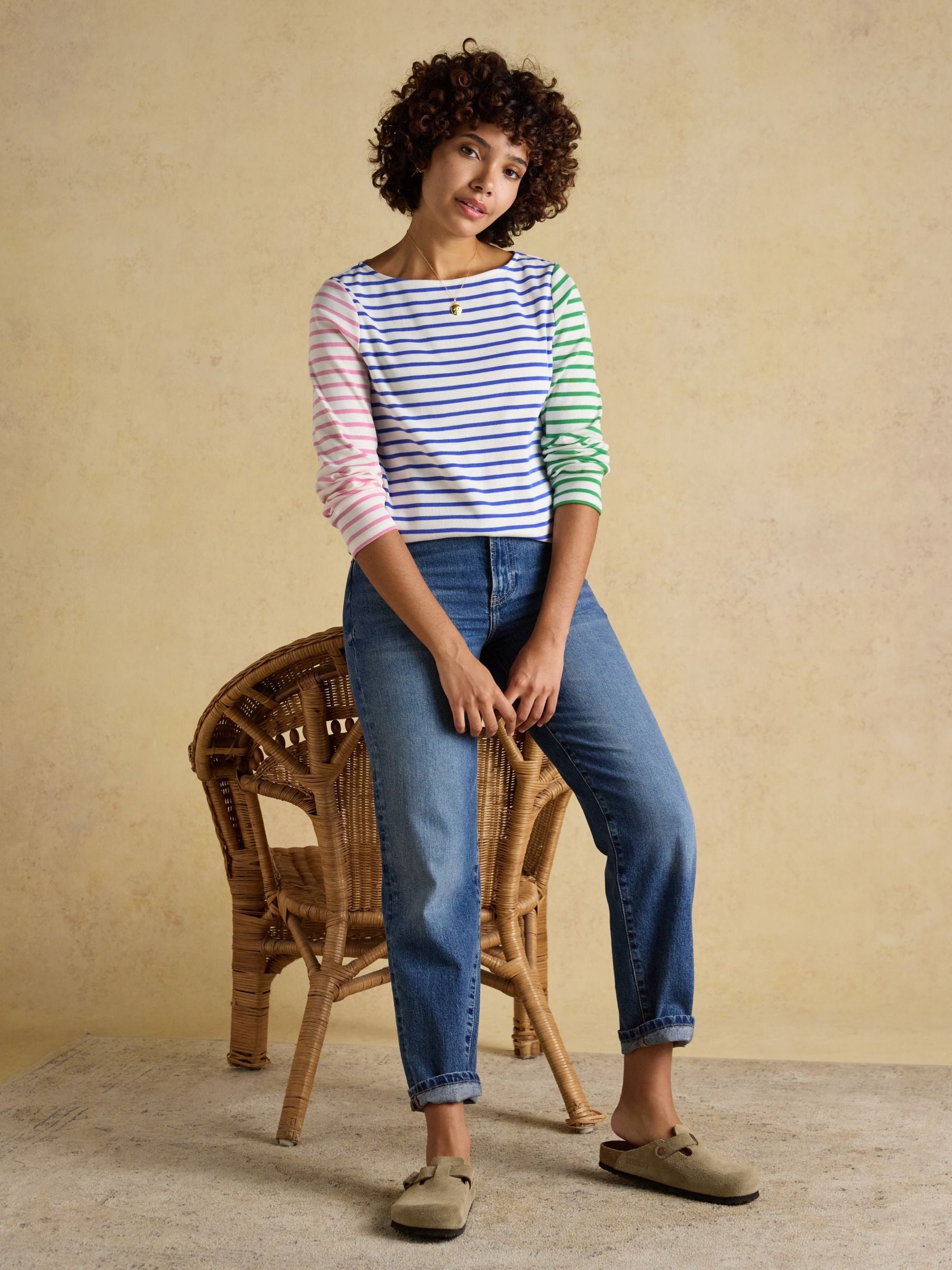 Harbour White Multi Striped Boat Neck Long Sleeve Breton Top