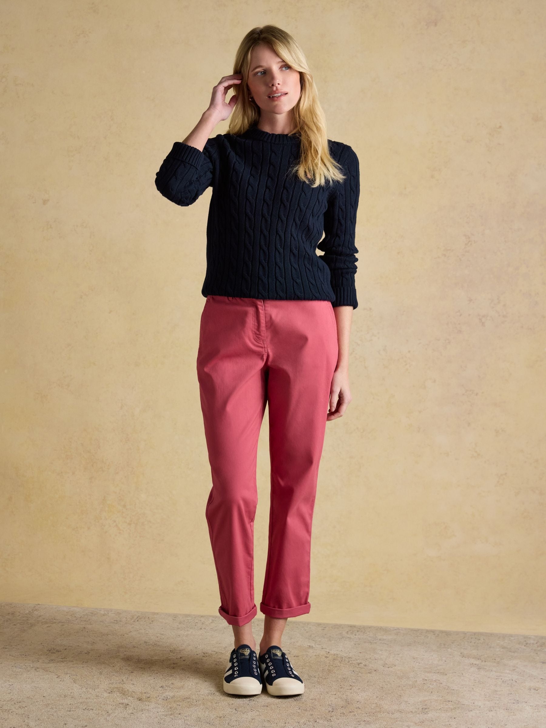 Red Slim Fit Chino Trousers with Elasticated Waist