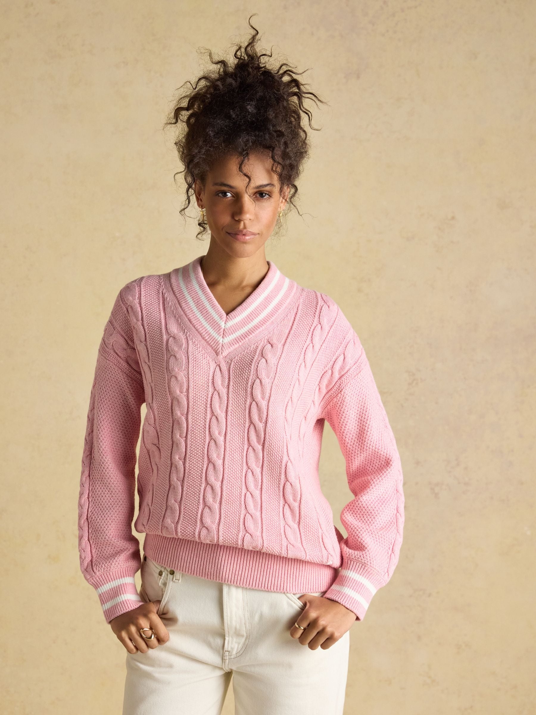 Pink Cable Knit Cricket Cotton Jumper