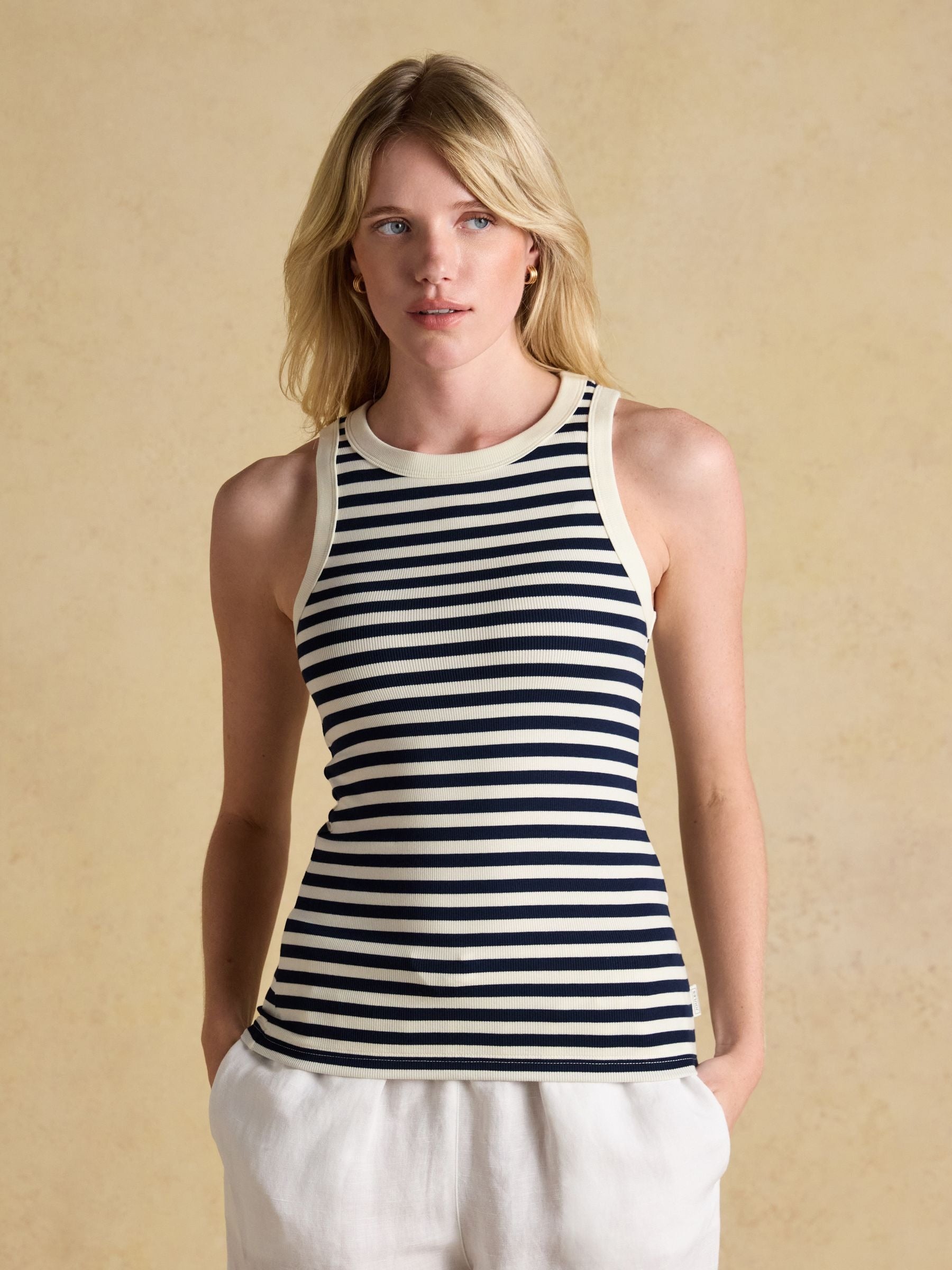 Sofia Navy Stripe Ribbed Cotton Rich Jersey Vest
