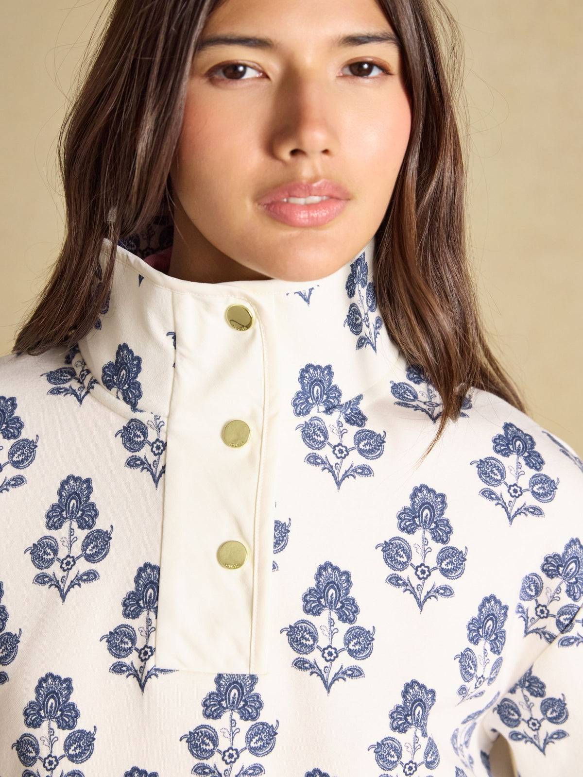 Lulworth Cream Foulard Print Popper Funnel Neck Sweatshirt