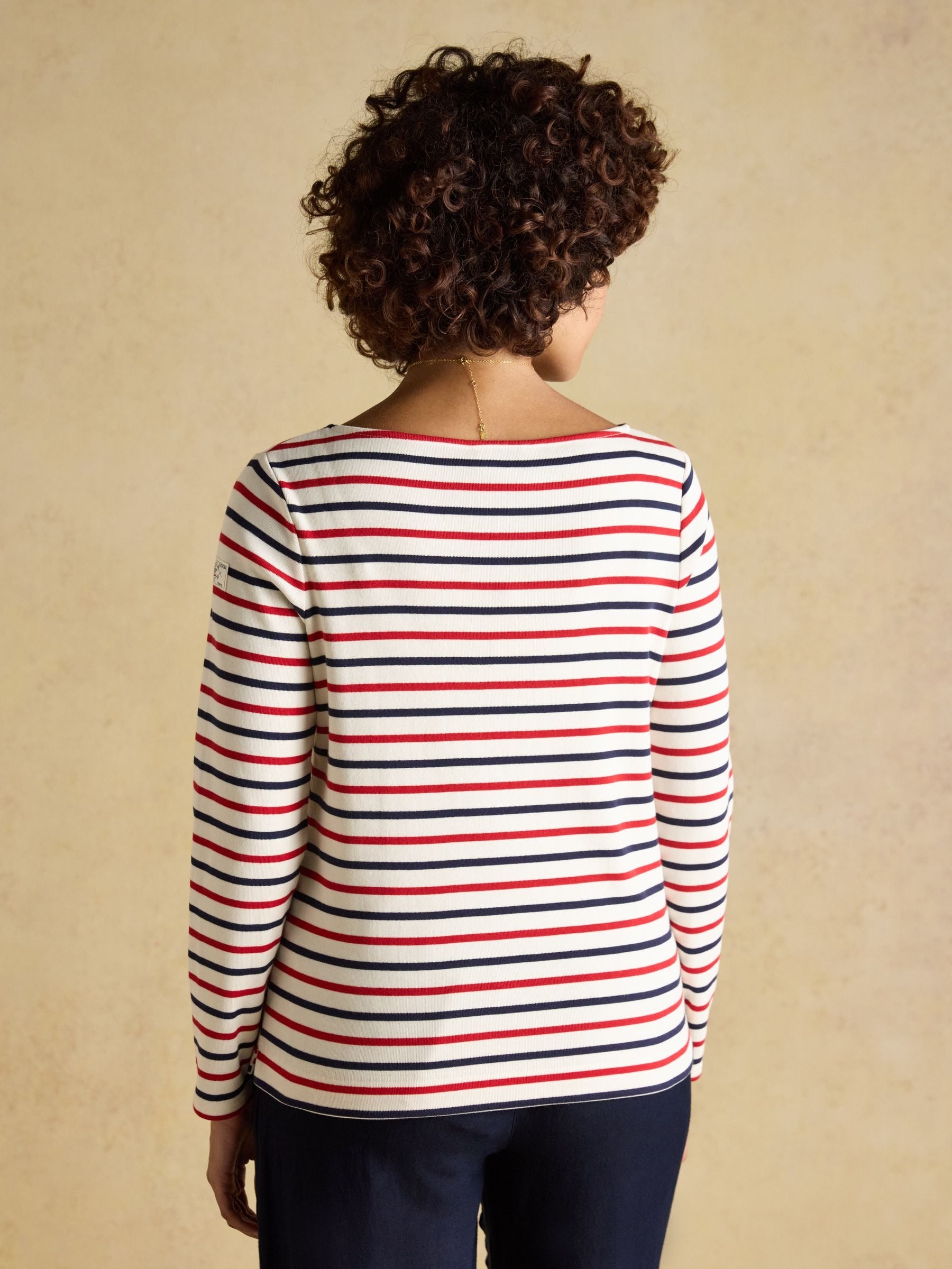 Harbour Navy & Red Striped Boat Neck Long Sleeve Breton Top