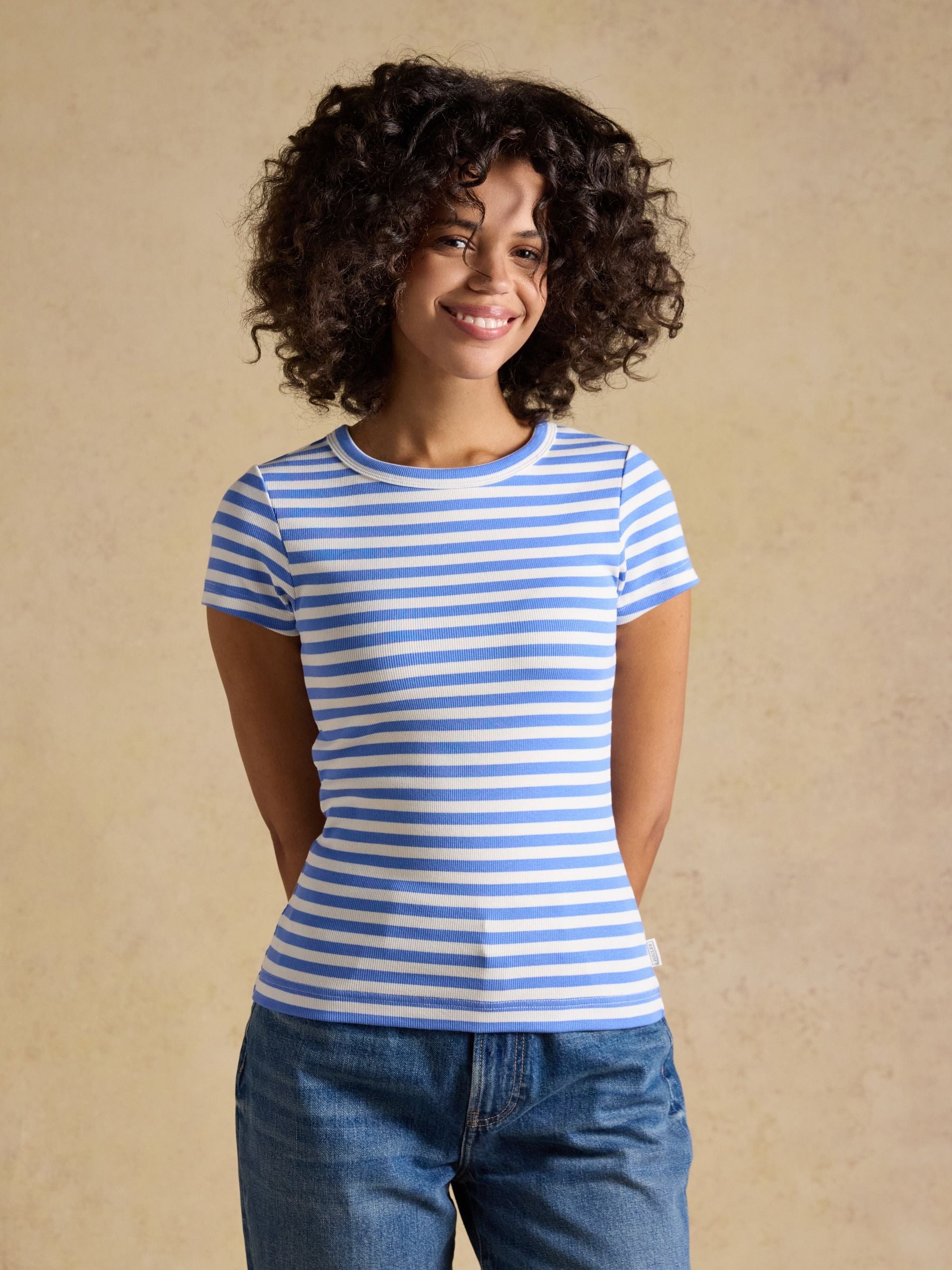Sophie Blue Striped Short Sleeve Ribbed Fitted T-Shirt
