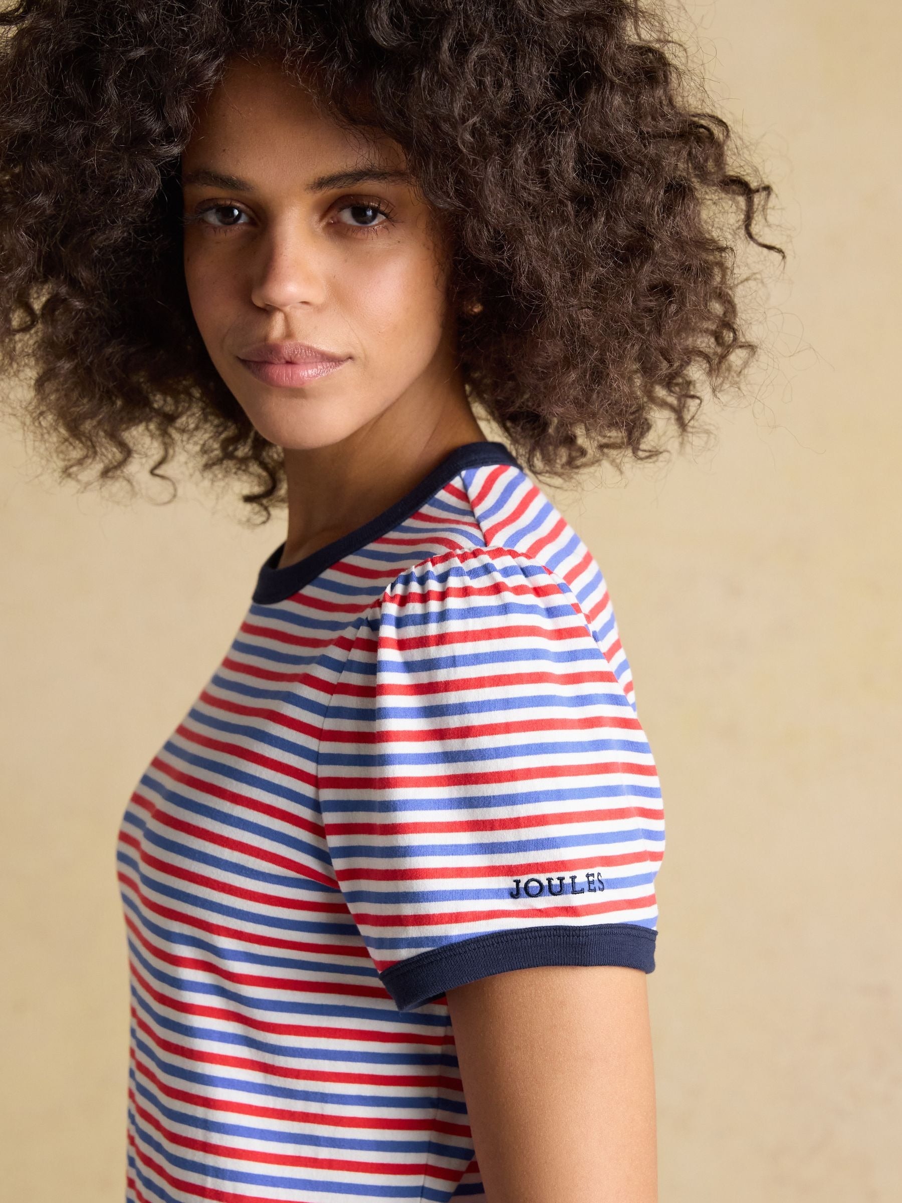 Erin Blue Red Stripe Short Sleeve Jersey T-Shirt