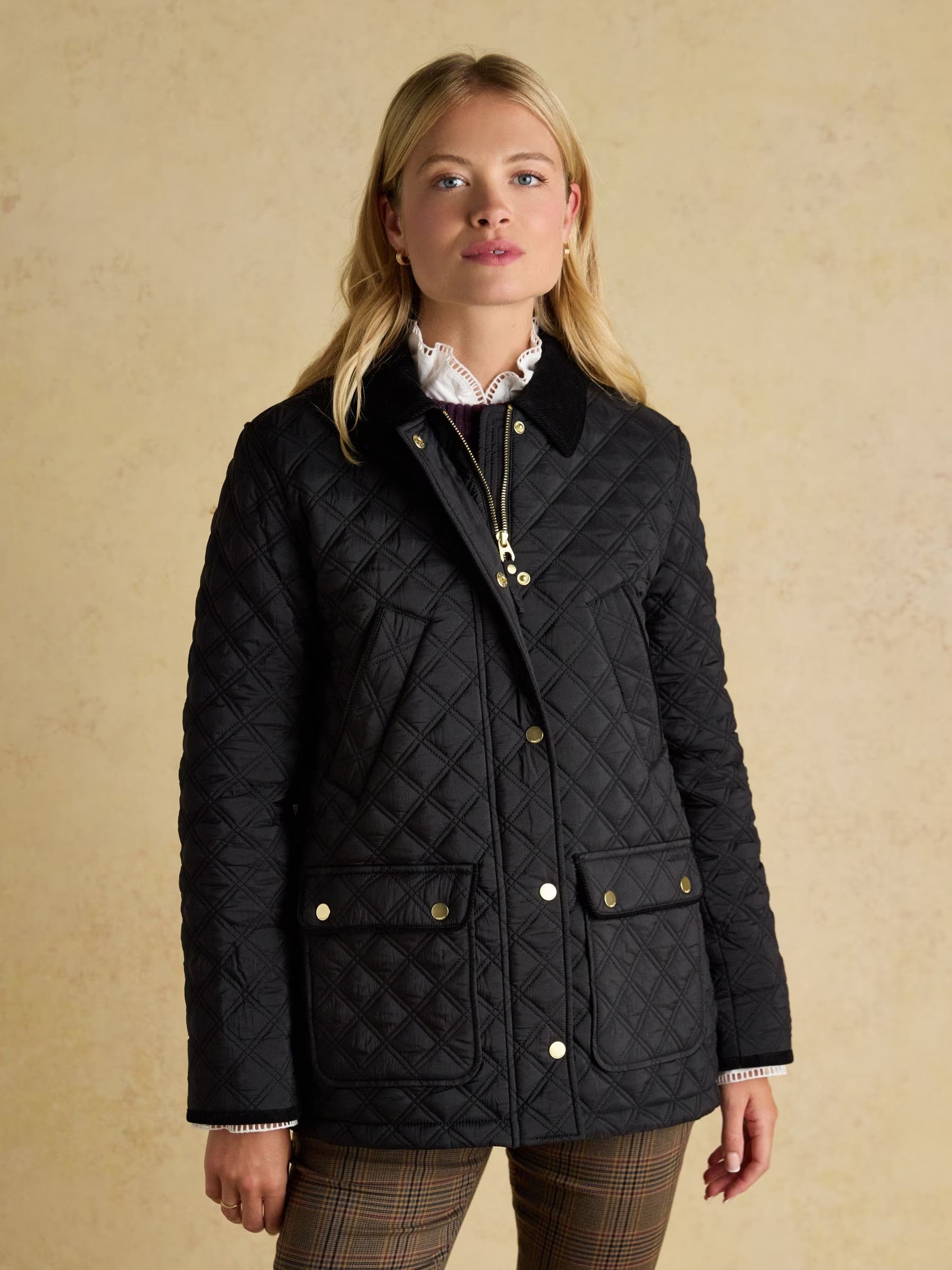 Beatrix Black Showerproof Diamond Quilted Coat