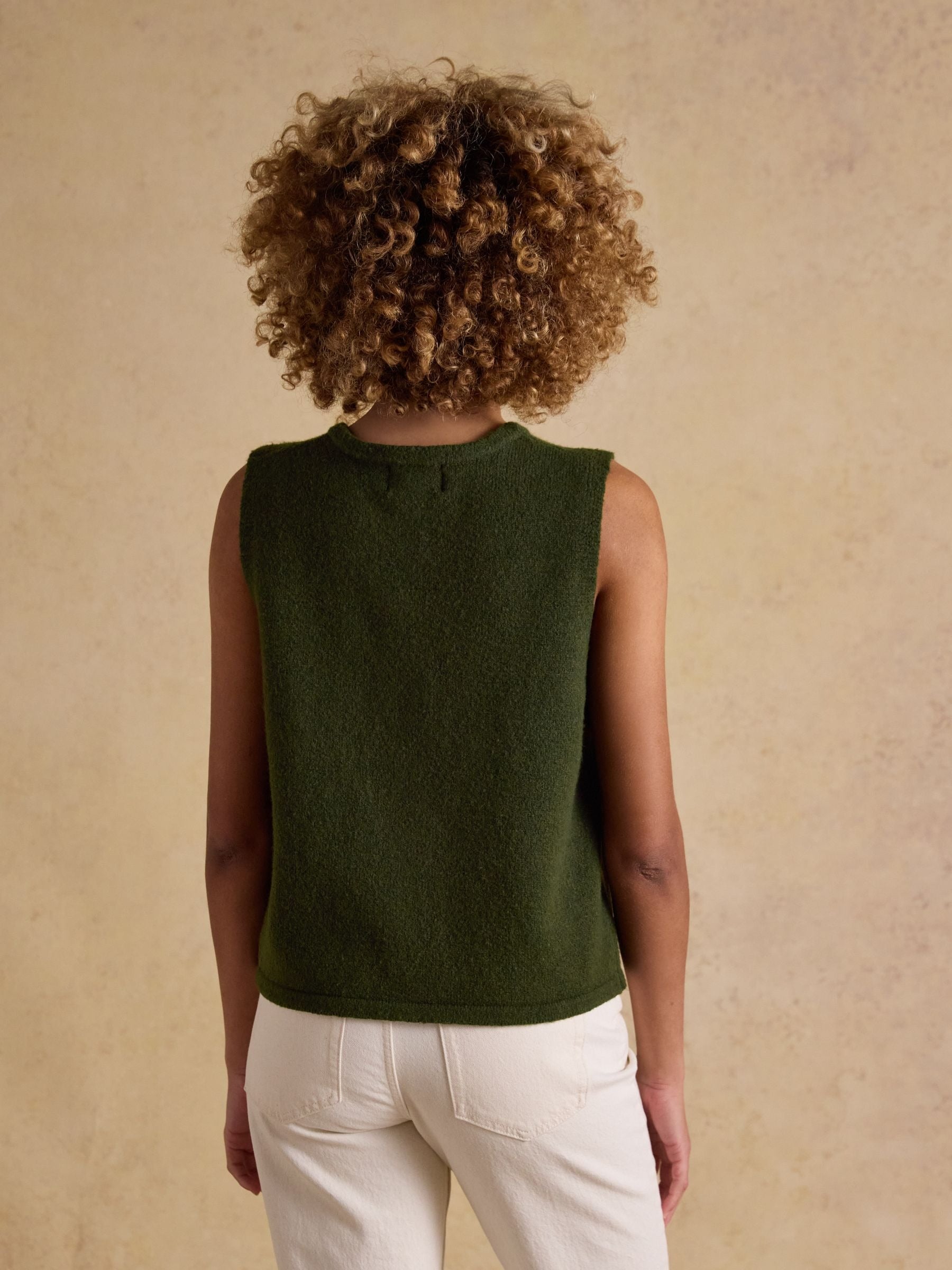 Holly Khaki Green Button Through Knitted Vest