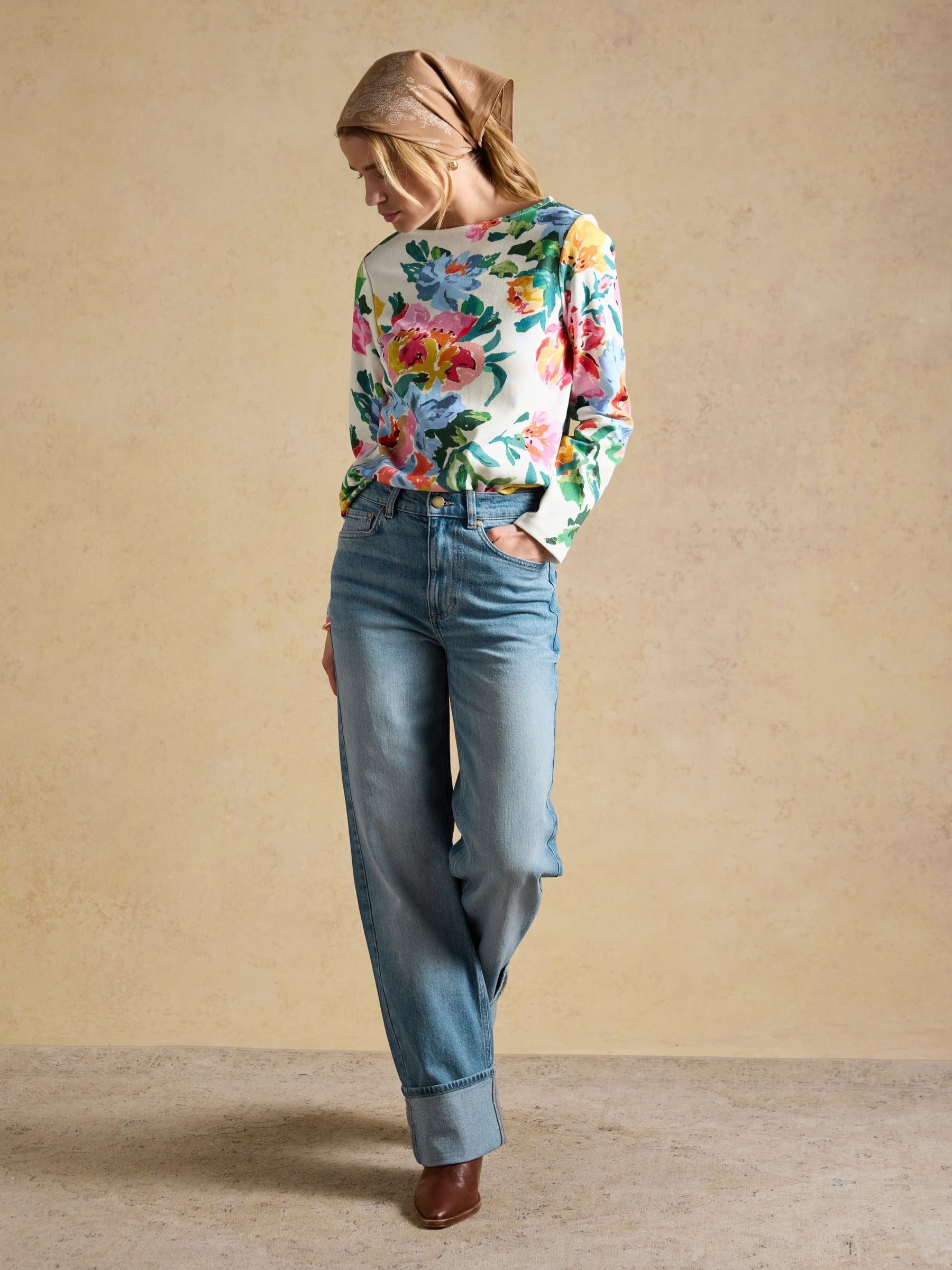 Harbour Artist Floral Printed Boat Neck Breton Top