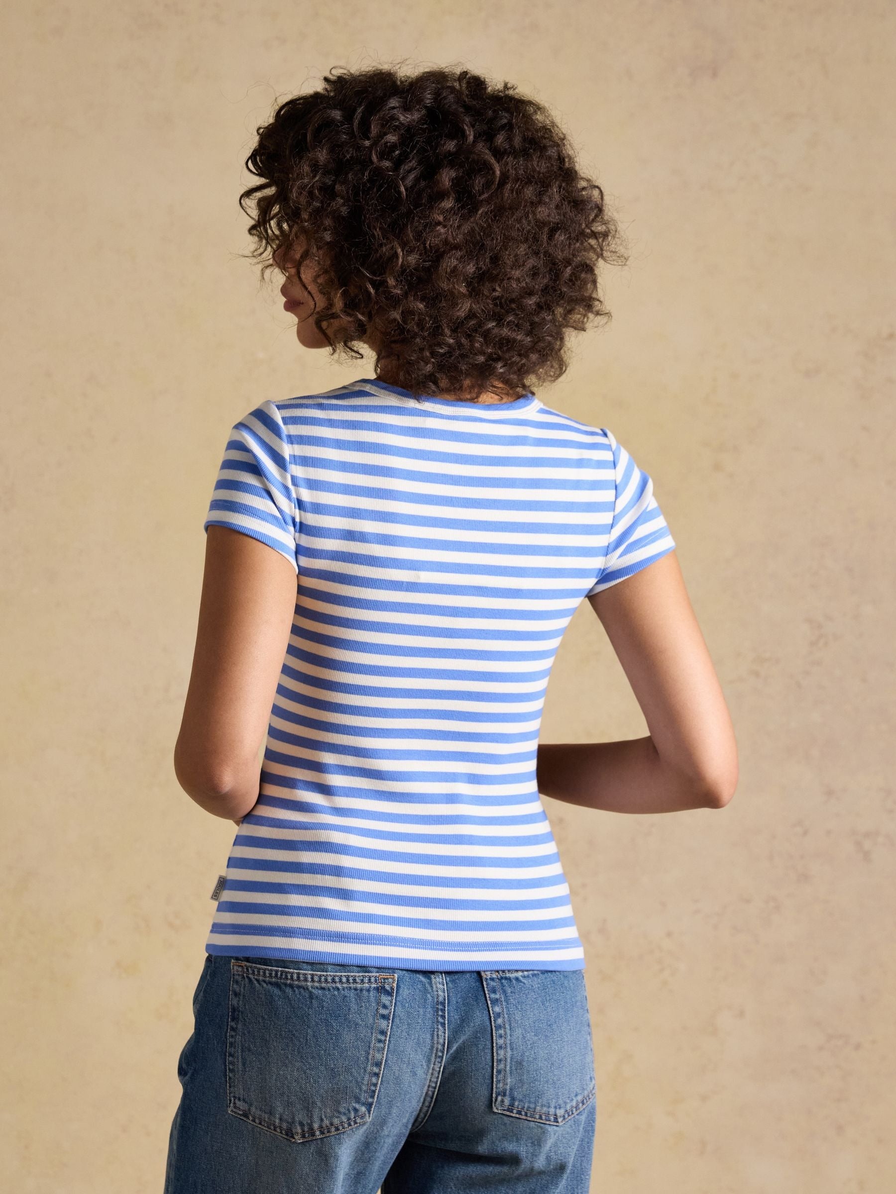 Sophie Blue Striped Short Sleeve Ribbed Fitted T-Shirt